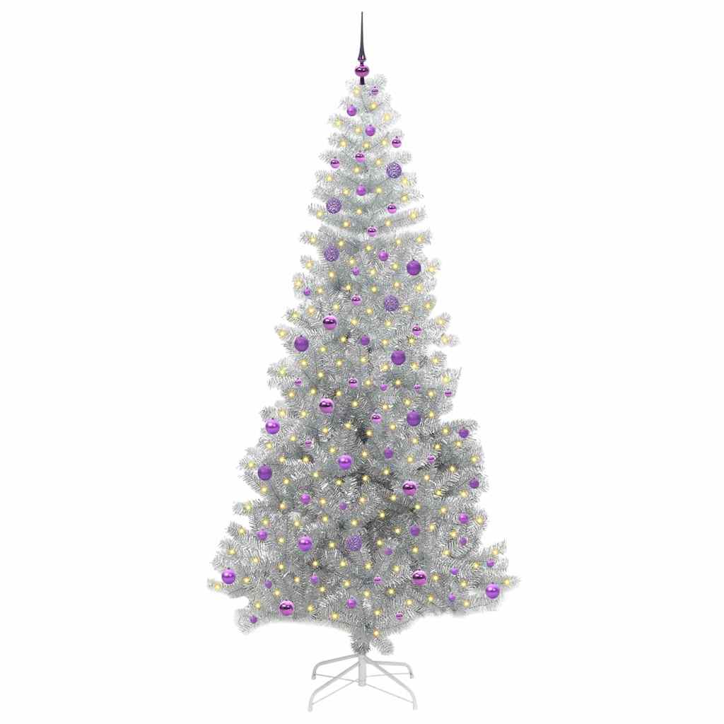 Božićno drvce s 300 LED svjetlima s stalakom Srebrno 240 cm PET