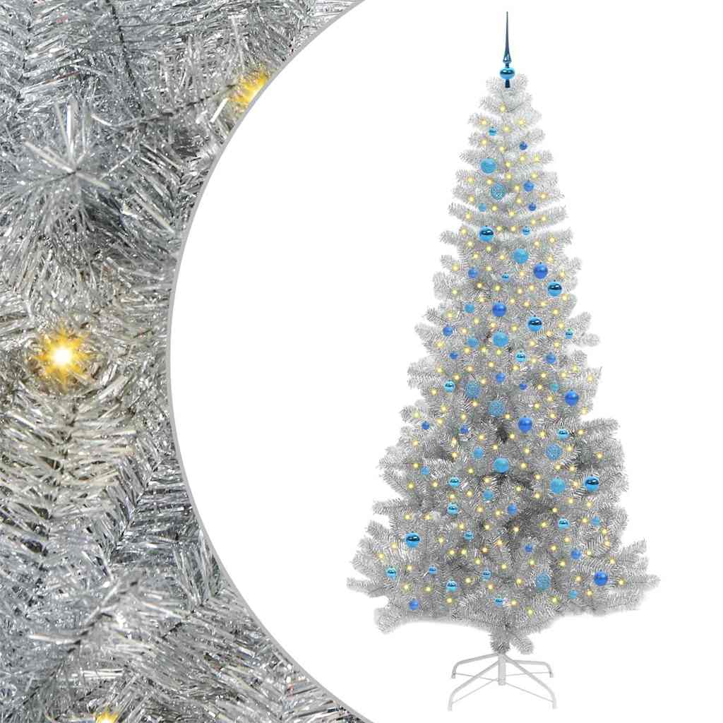 Božićno drvce s 300 LED svjetlima s stalakom Srebrno 240 cm PET