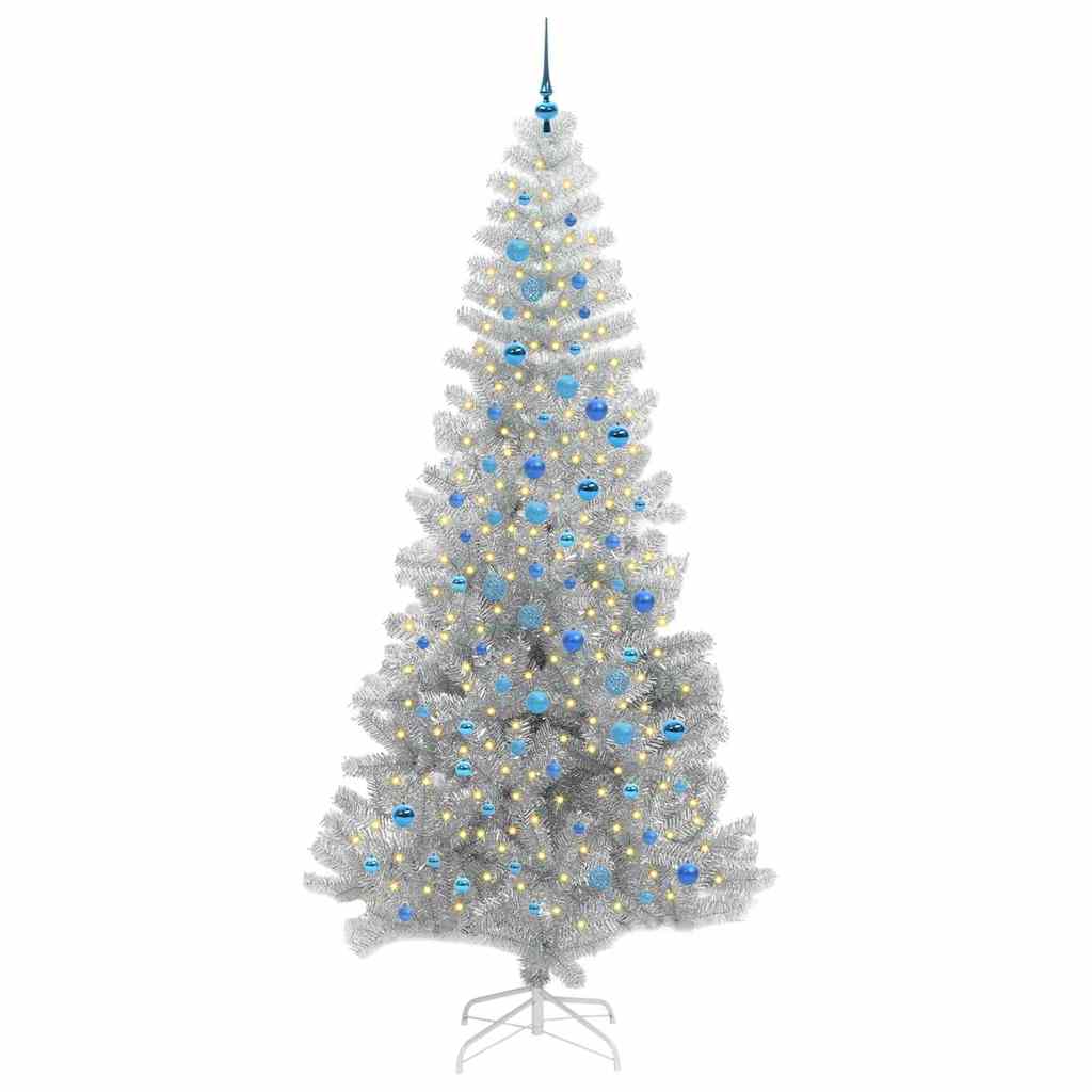 Božićno drvce s 300 LED svjetlima s stalakom Srebrno 240 cm PET