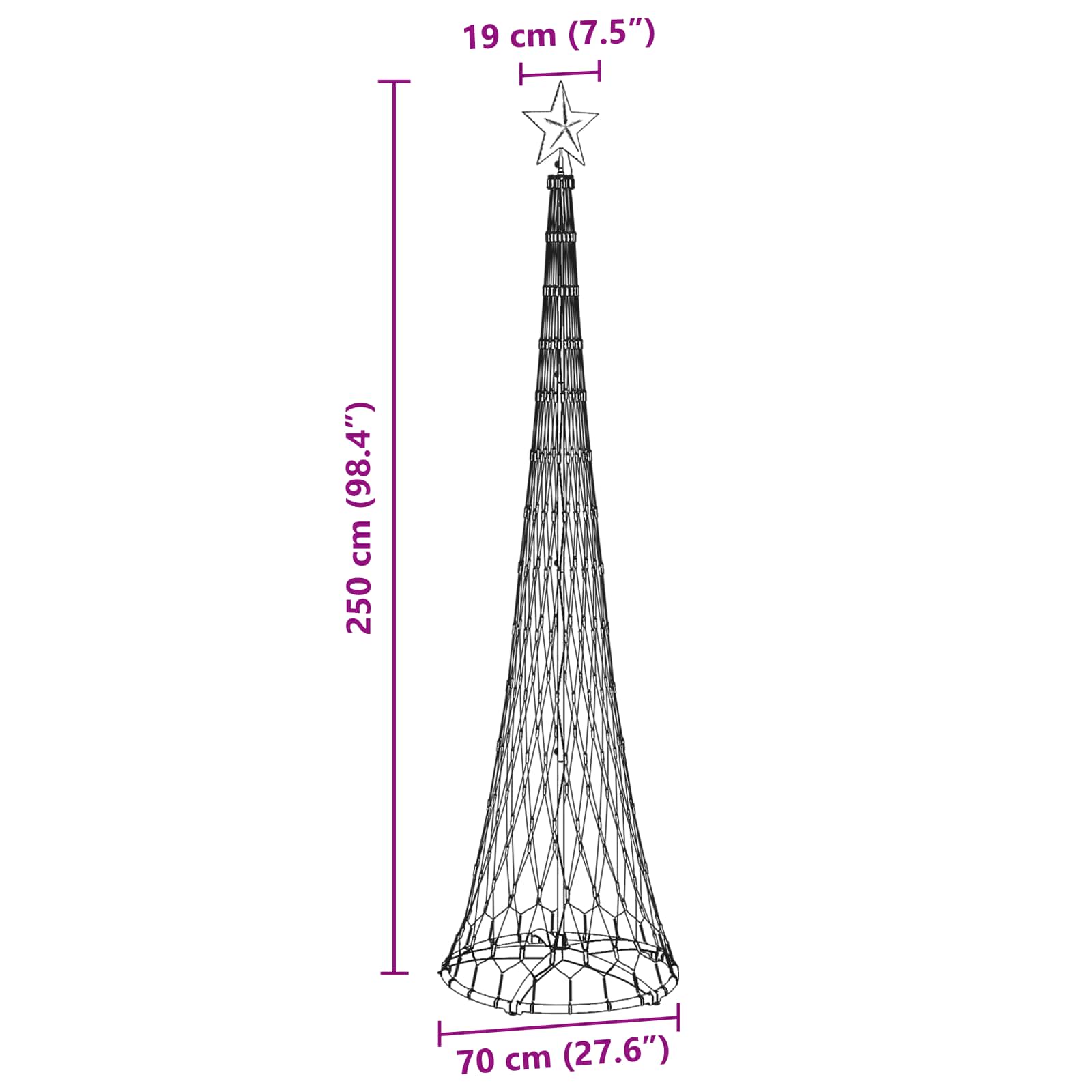 LED božićno drvce s 290 LED svjetlima Topla bijela 250 cm Metal
