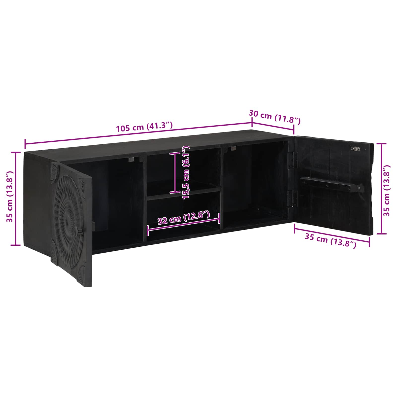 TV ormar s policom s pohranom s vratima Crna 105 x 30 x 35 cm