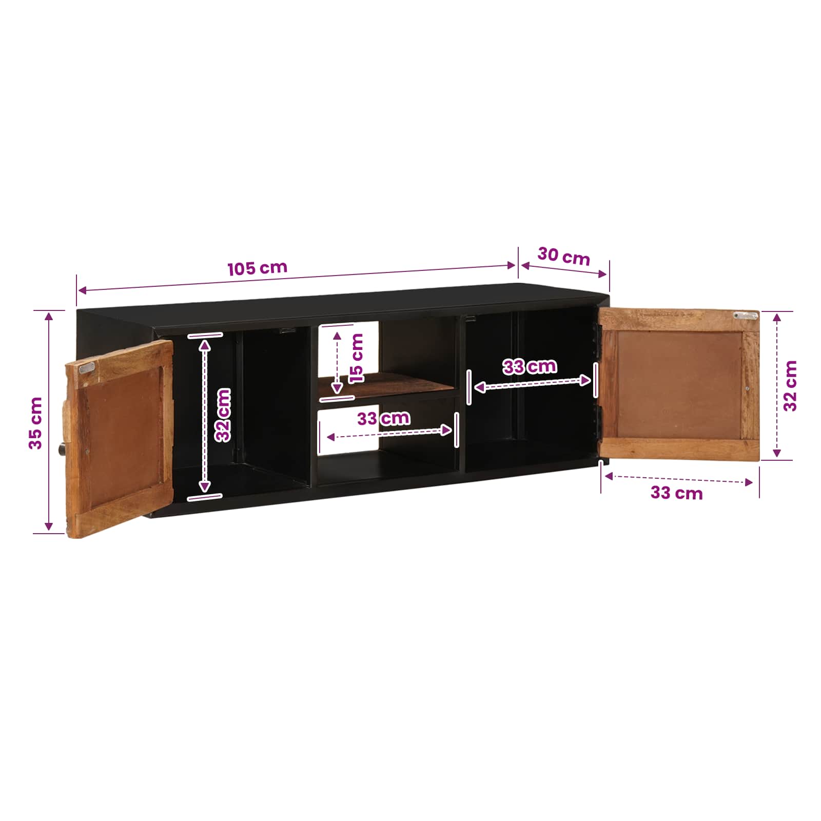 TV ormar s policom s pohranom s vratima 105 x 30 x 35 cm