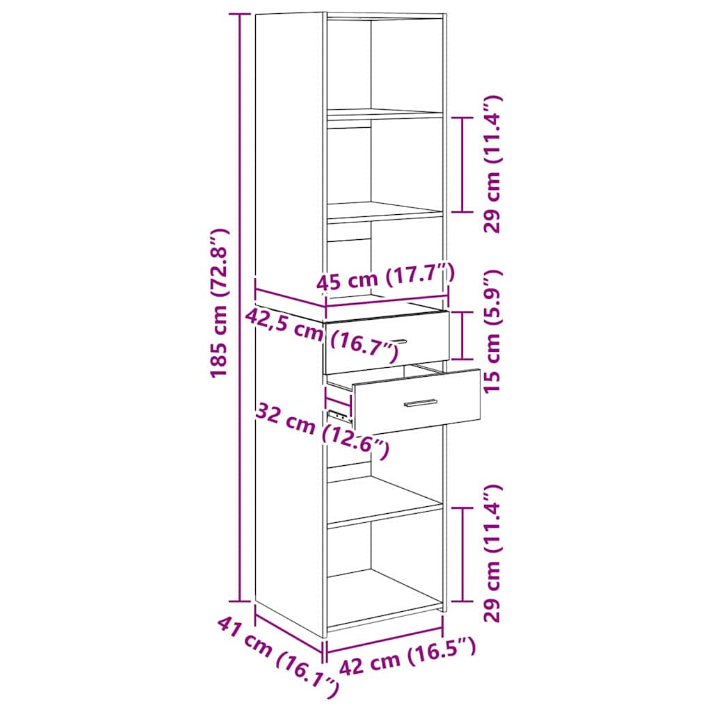 Highboard Staro drvo 45 x 42,5 x 185 cm Konstruirano drvo