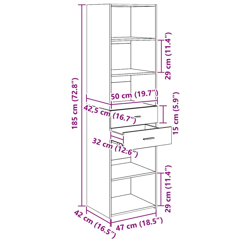 Highboard Staro drvo 50 x 42,5 x 185 cm Konstruirano drvo