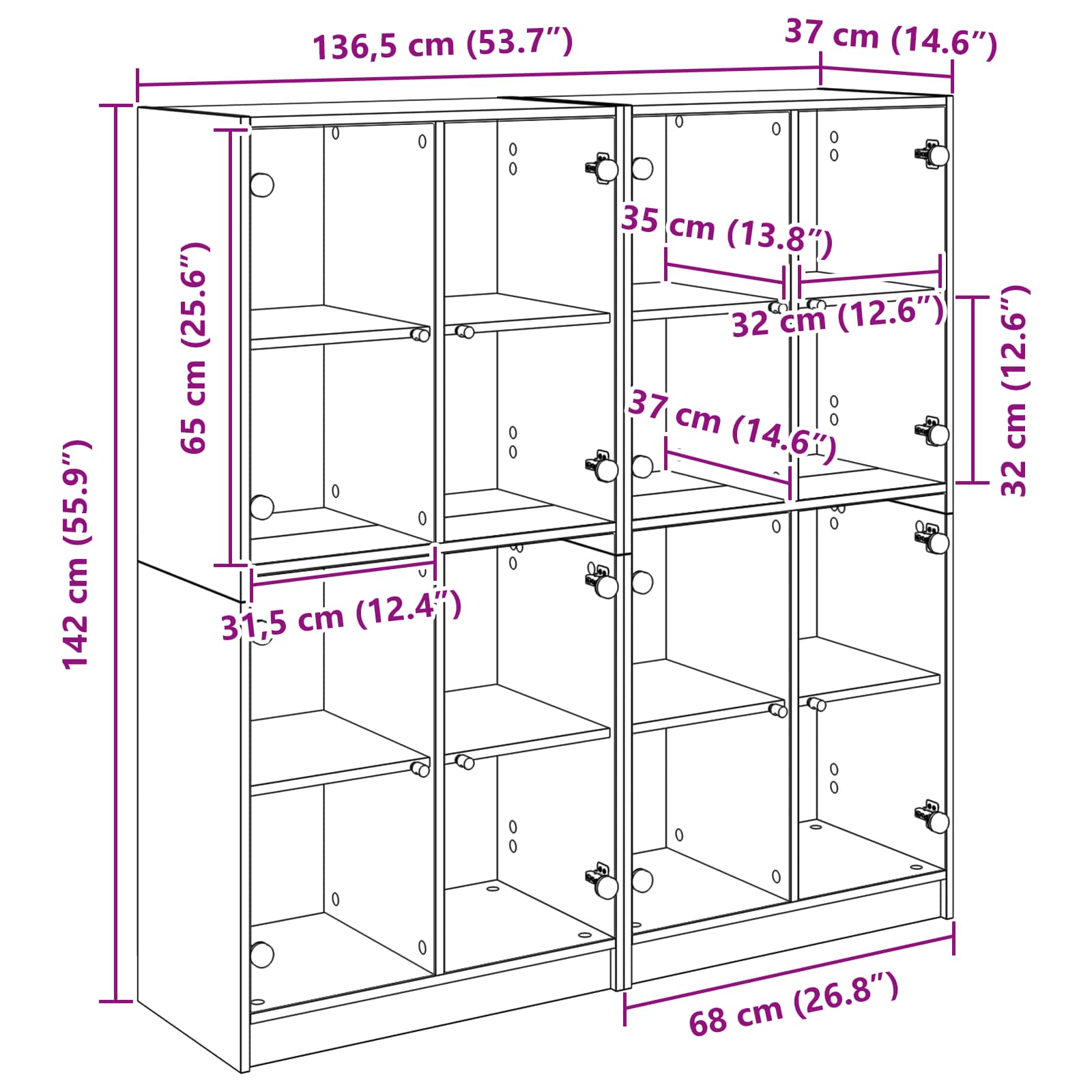 Highboard 2 pcs Umjetnički hrast 68 x 37 x 142 cm