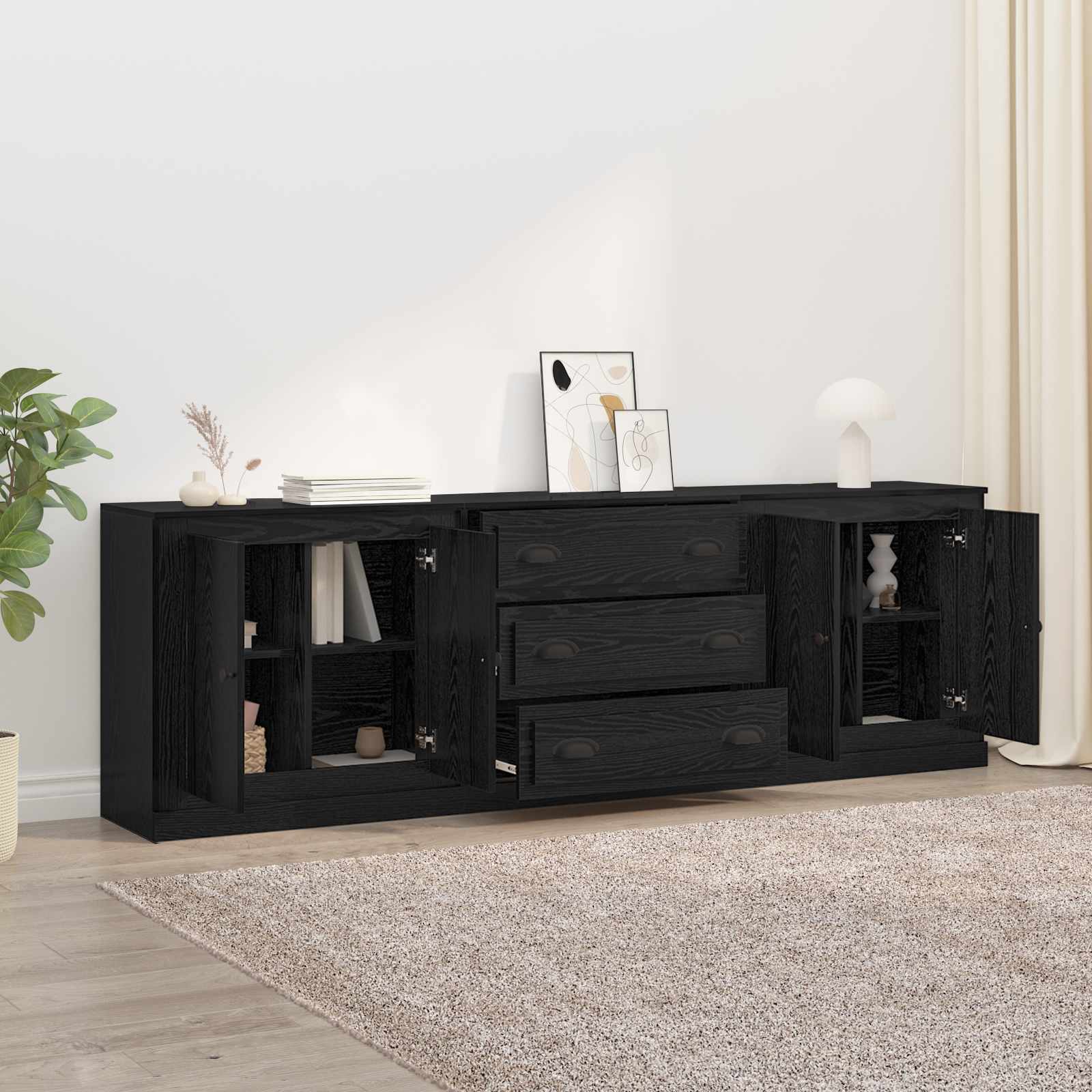 Komode 3 pcs Crni hrast 210 x 35,5 x 67,5 cm Konstruirano drvo