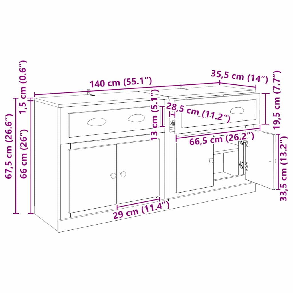 Komode s ladicama 2 pcs Umjetnički hrast 70 x 35,5 x 67,5 cm
