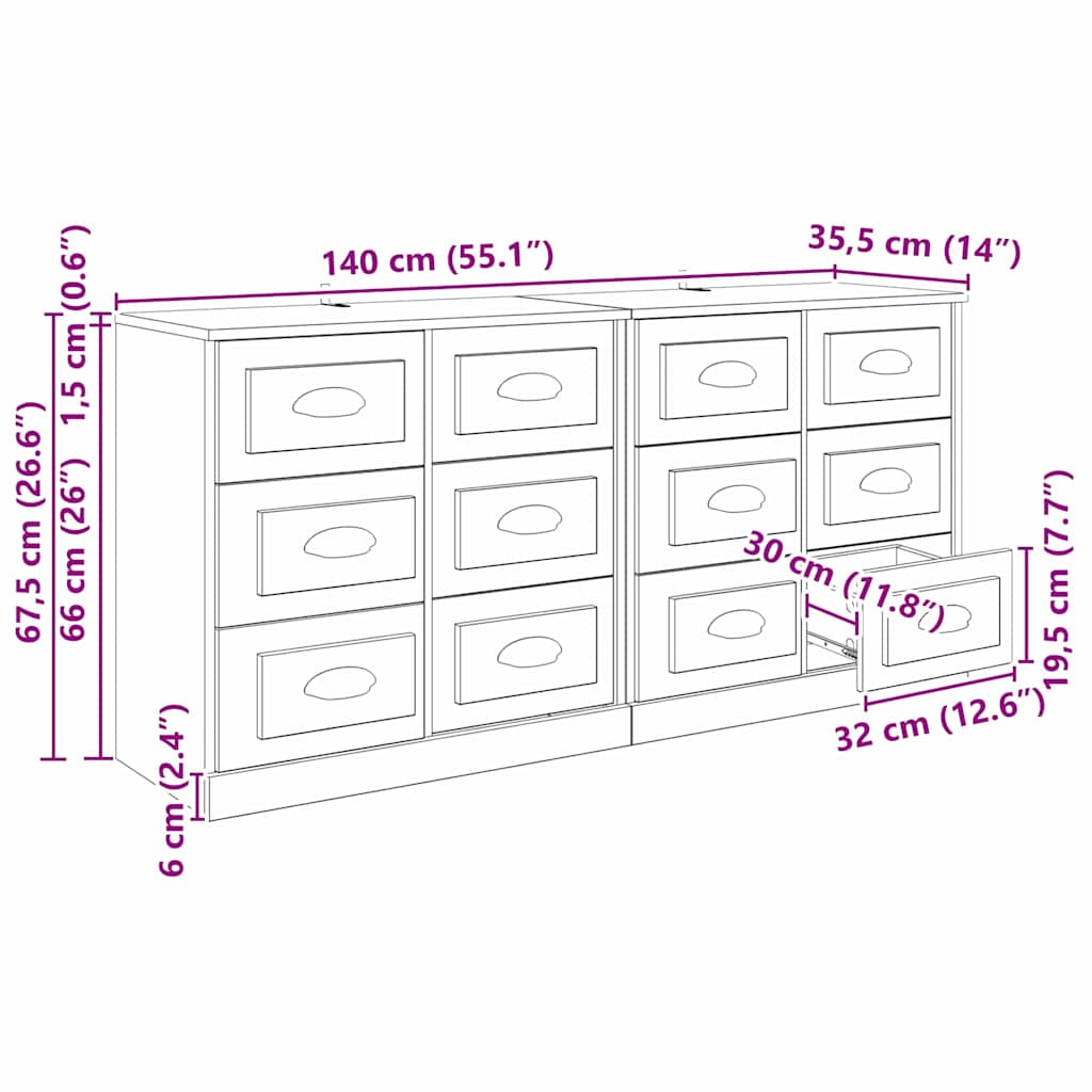Komode s ladicama 2 pcs Umjetnički hrast 70 x 35,5 x 67,5 cm