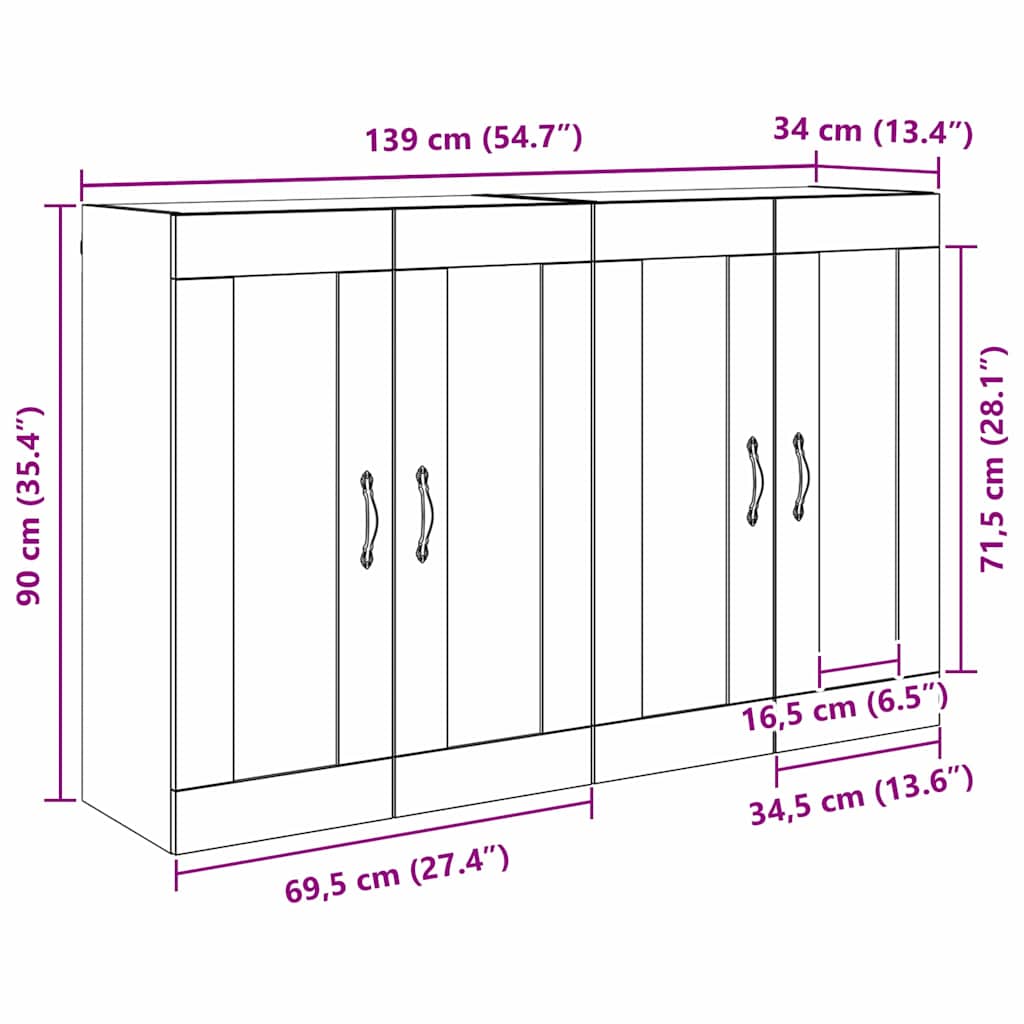 Zidni ormari 2 pcs Umjetnički hrast 69,5 x 34 x 90 cm