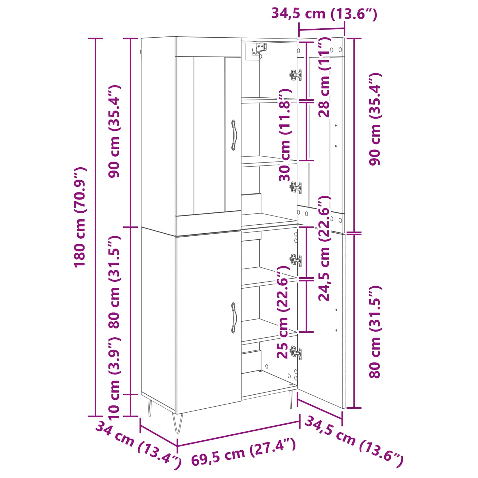 Highboard Umjetnički hrast 69,5 x 34 x 180 cm Konstruirano drvo