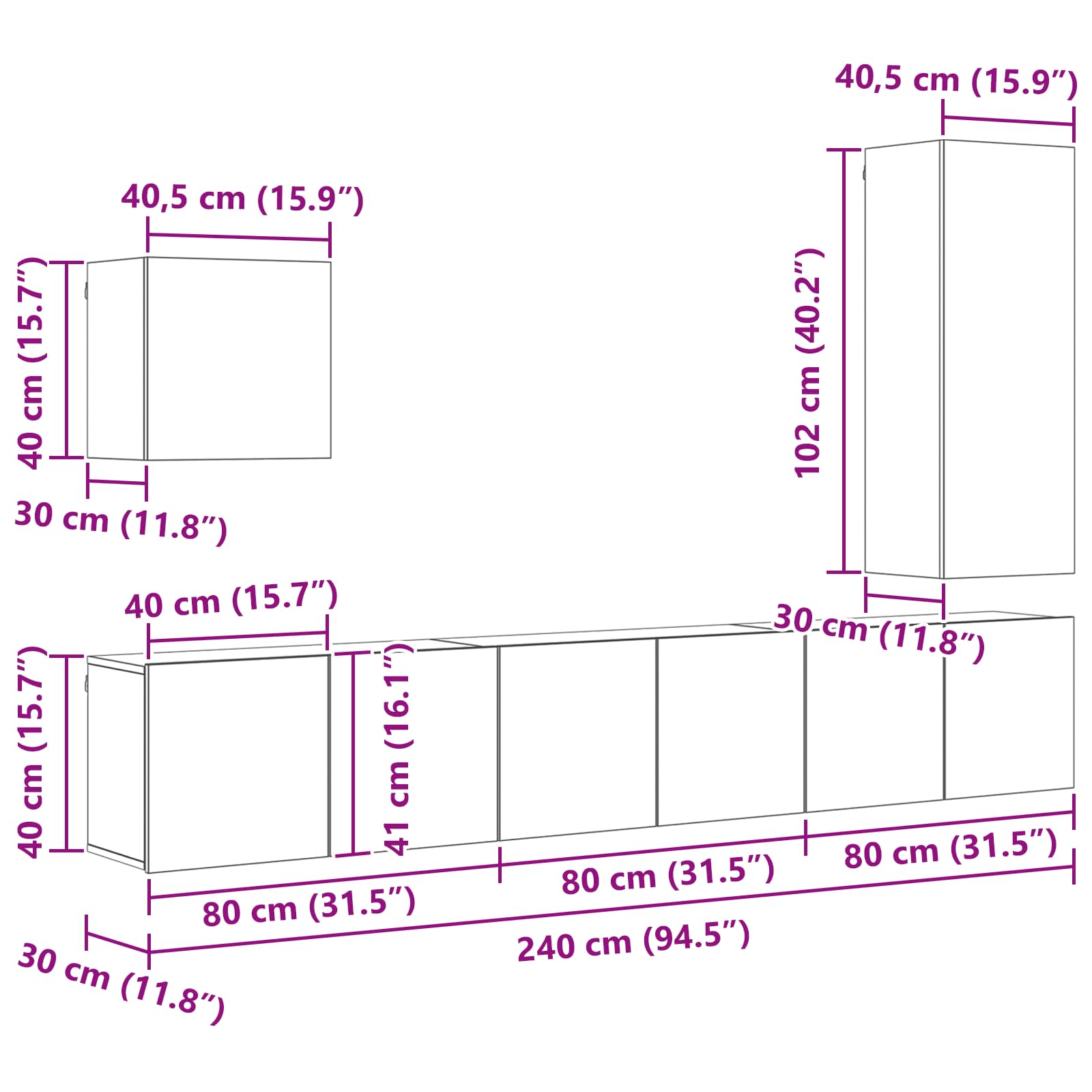 TV zidna jedinica Zidne 5 pcs Staro drvo Konstruirano drvo