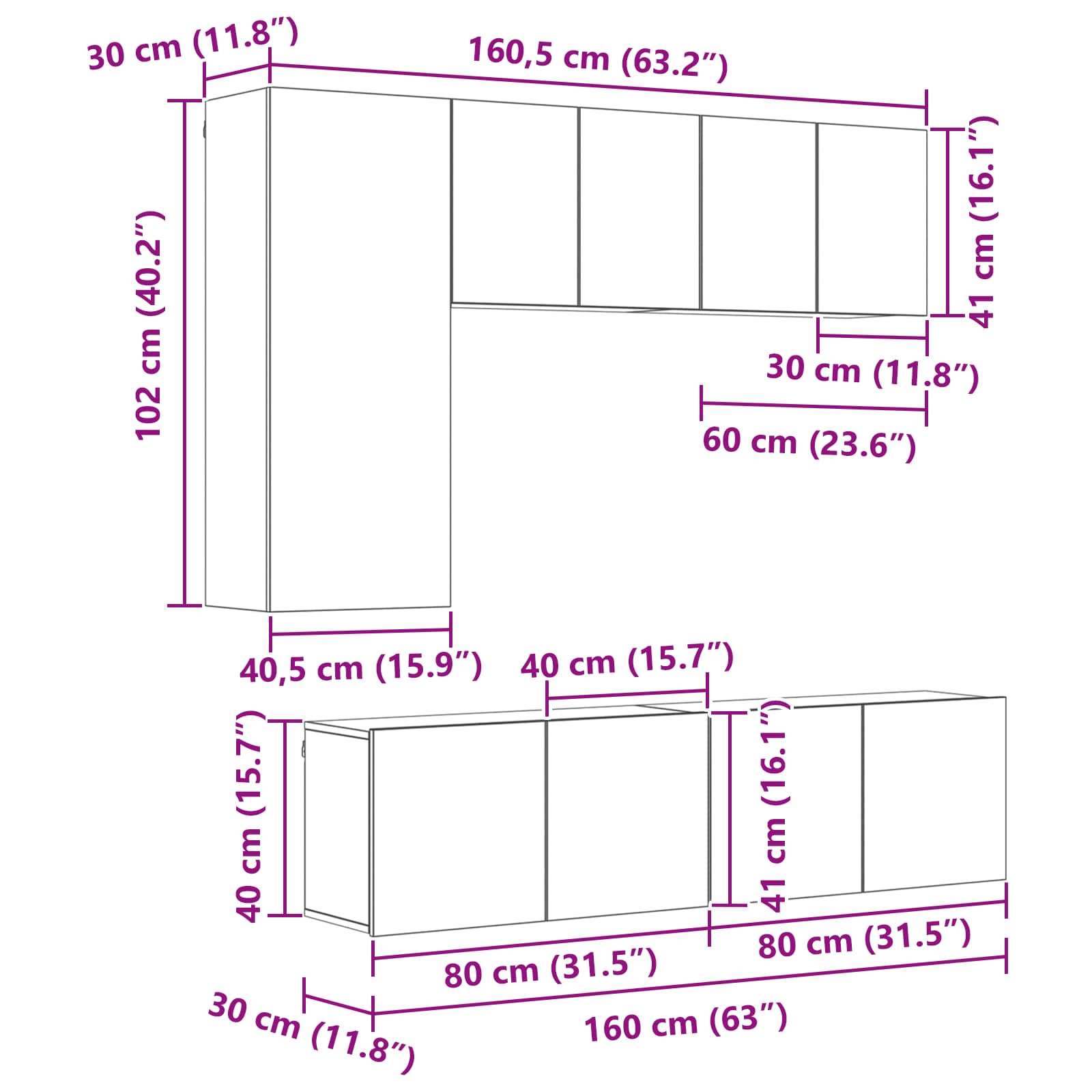TV zidna jedinica Zidne 5 pcs Staro drvo Konstruirano drvo