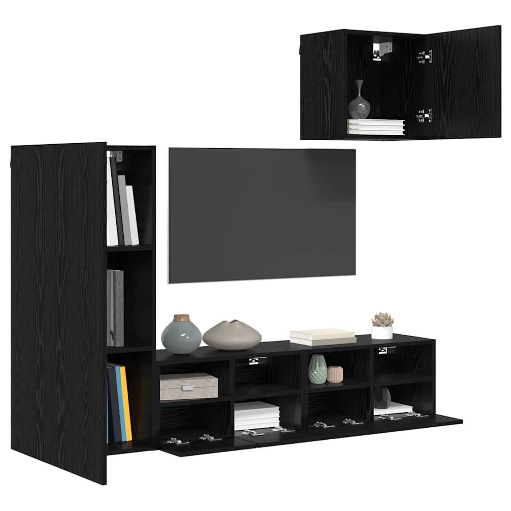 TV zidne jedinice 4 pcs Crni hrast Konstruirano drvo