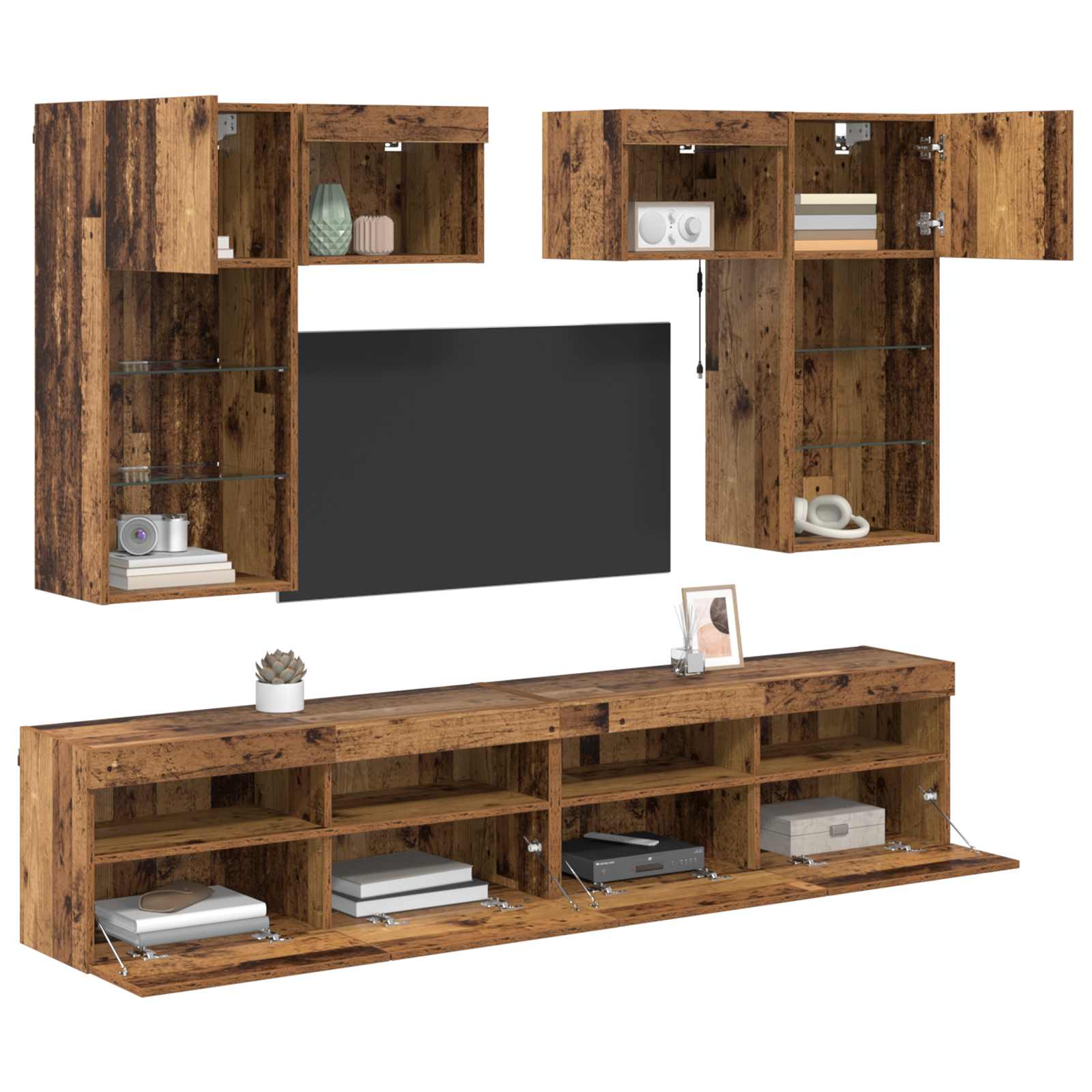 TV zidne jedinice Zidne 6 pcs Crni hrast Konstruirano drvo