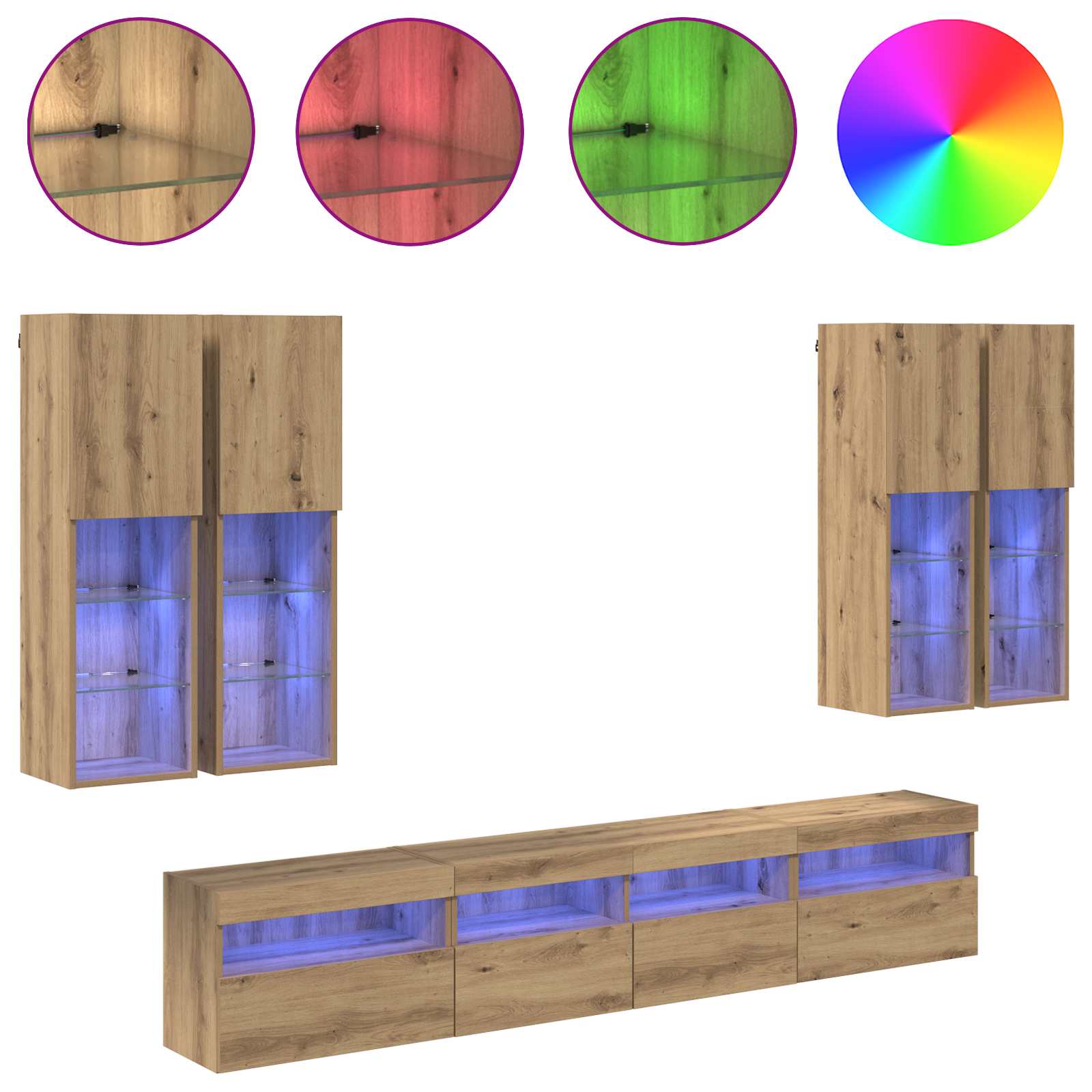 Set Zidnog TV Ormara s LED Osvjetljenjem 7 pcs hrast artisan