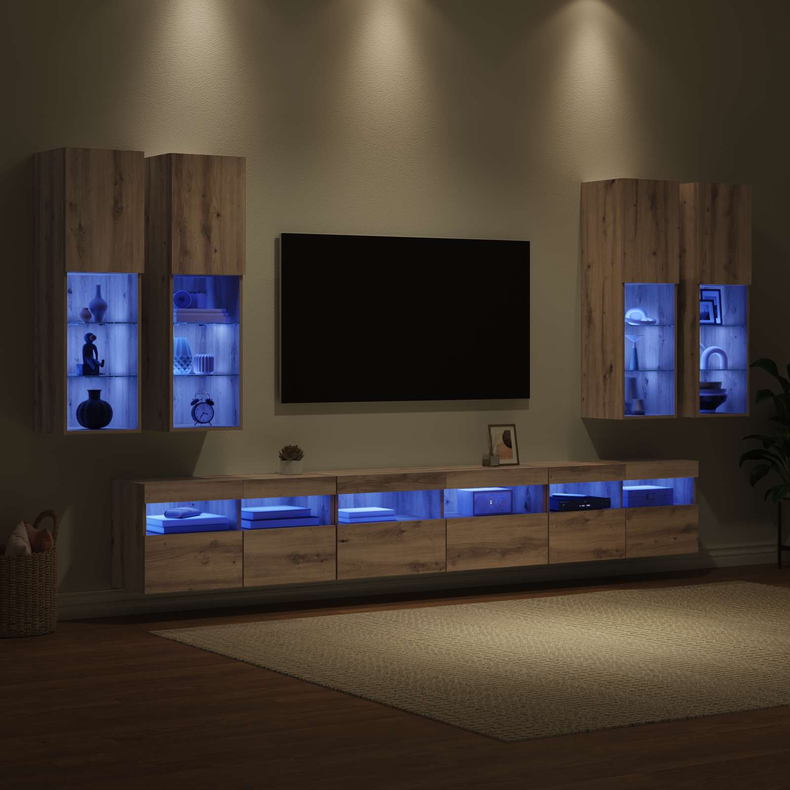 Set zidnog ormarića za TV S LED lampica 7 pcs Umjetnički hrast
