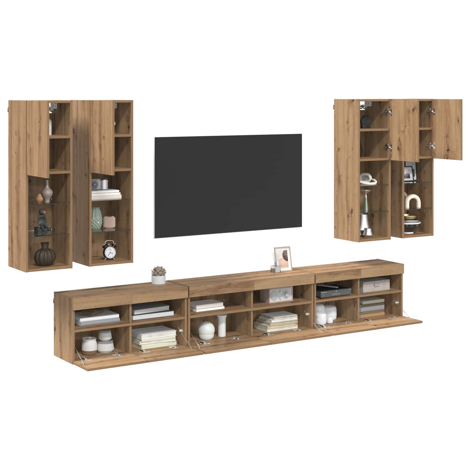 Set zidnog ormarića za TV S LED lampica 7 pcs Umjetnički hrast