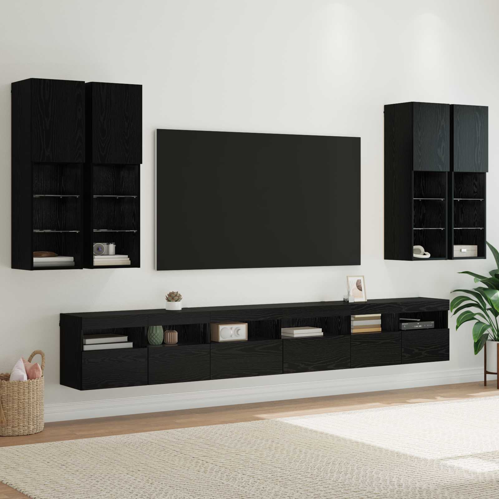 Set zidnog ormarića za TV 7 pcs Crni hrast Konstruirano drvo