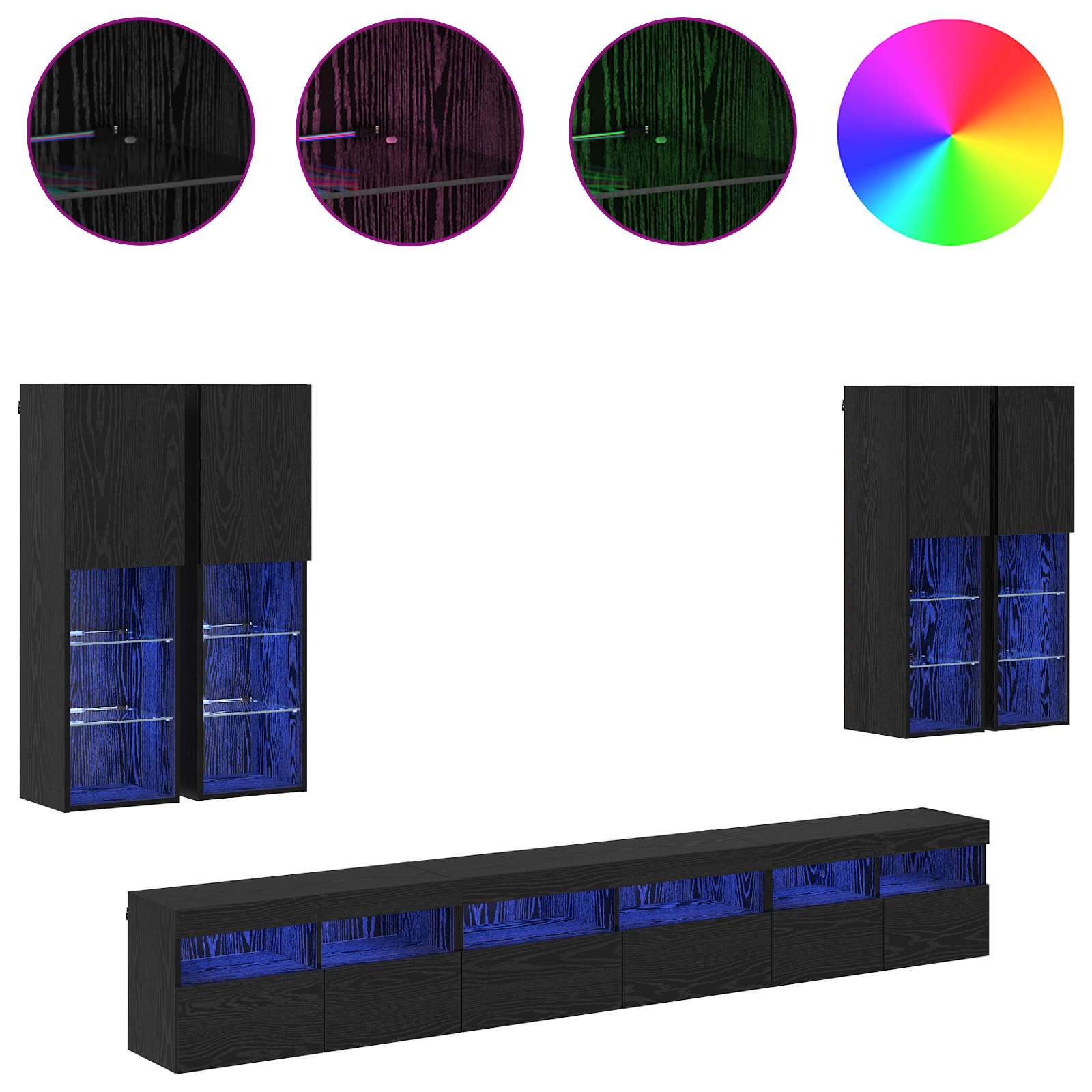 Set zidnog ormarića za TV 7 pcs Crni hrast Konstruirano drvo