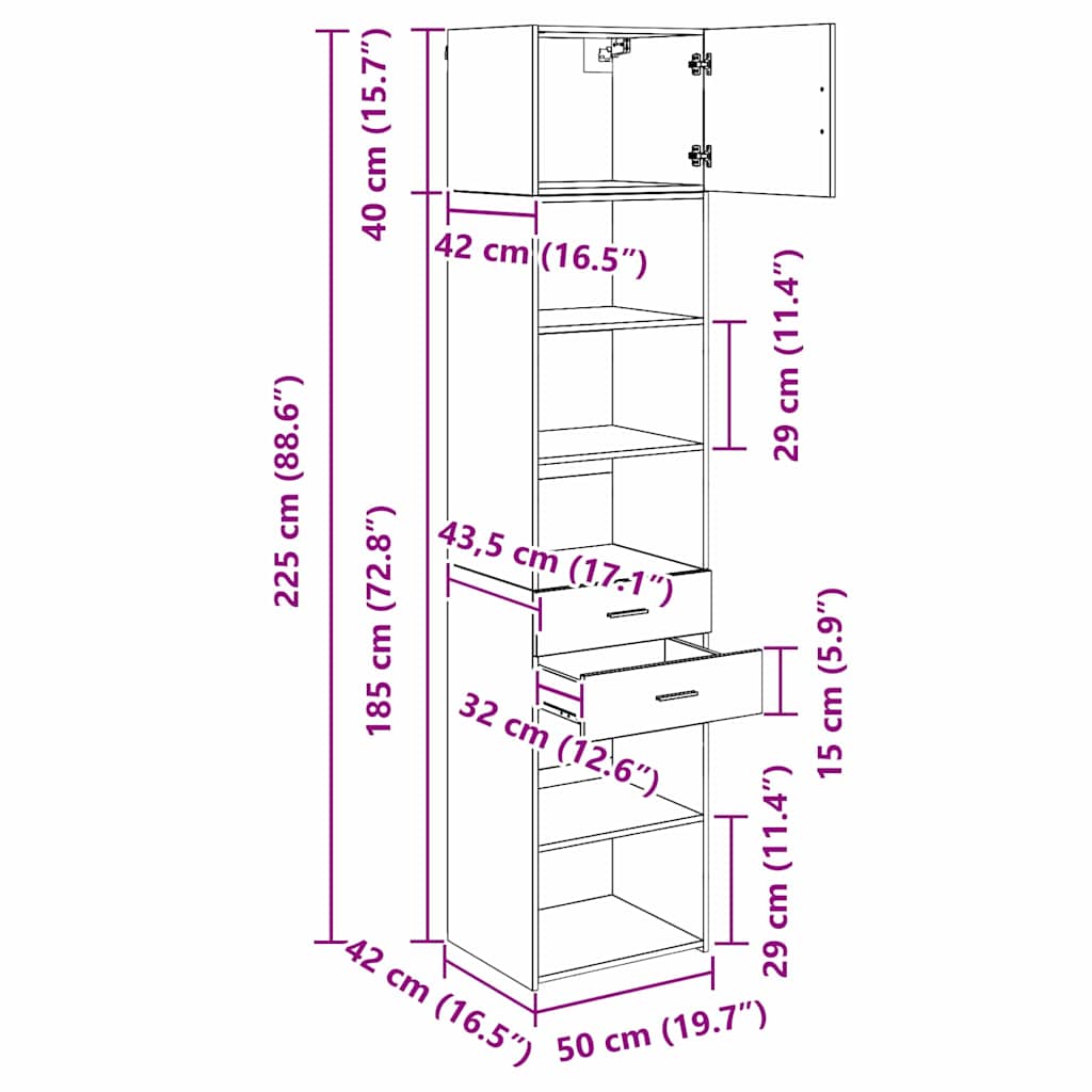 Highboard Zidne Staro drvo 50 x 42,5 x 225 cm Konstruirano drvo