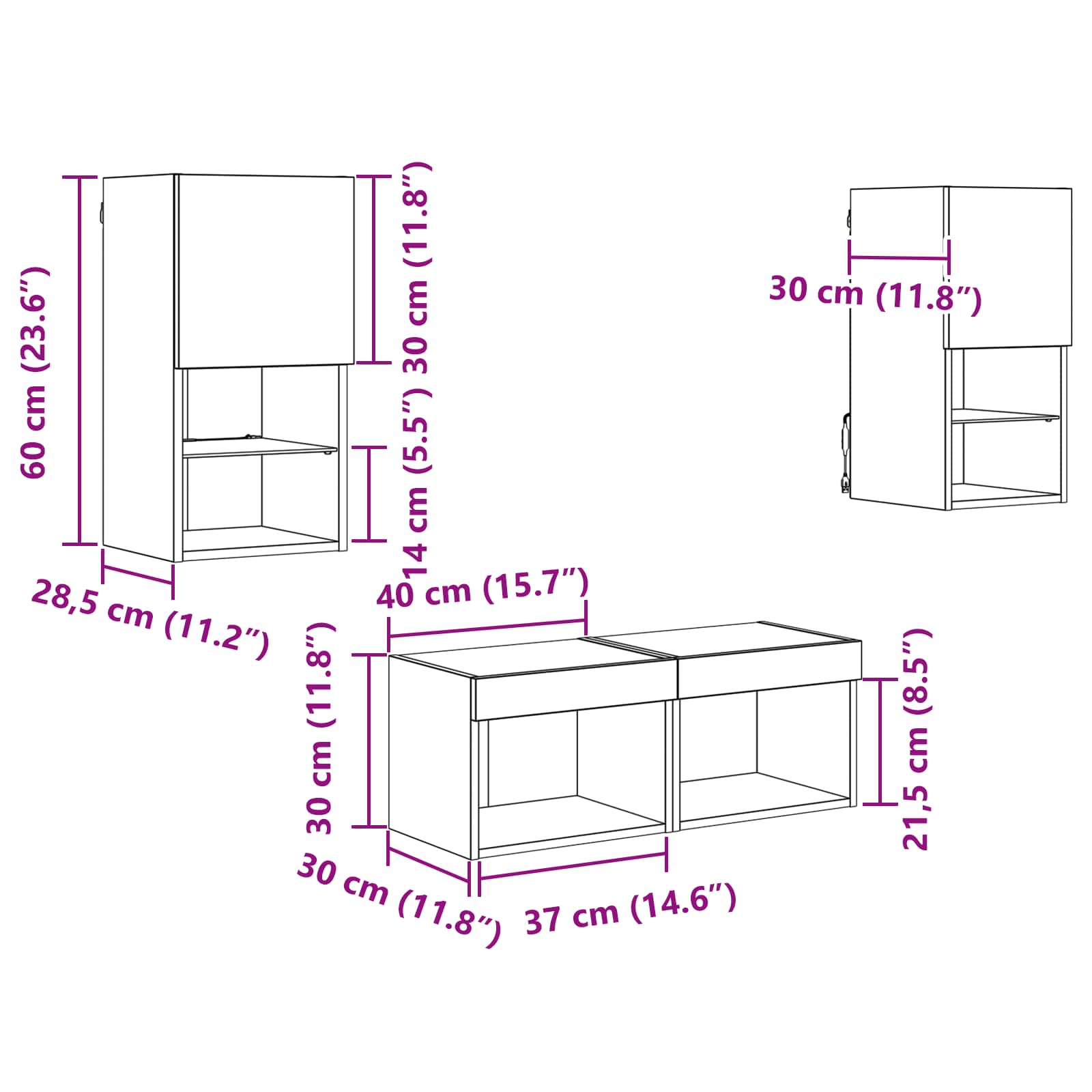 TV zidni ormari Zidne 4 pcs Staro drvo Konstruirano drvo