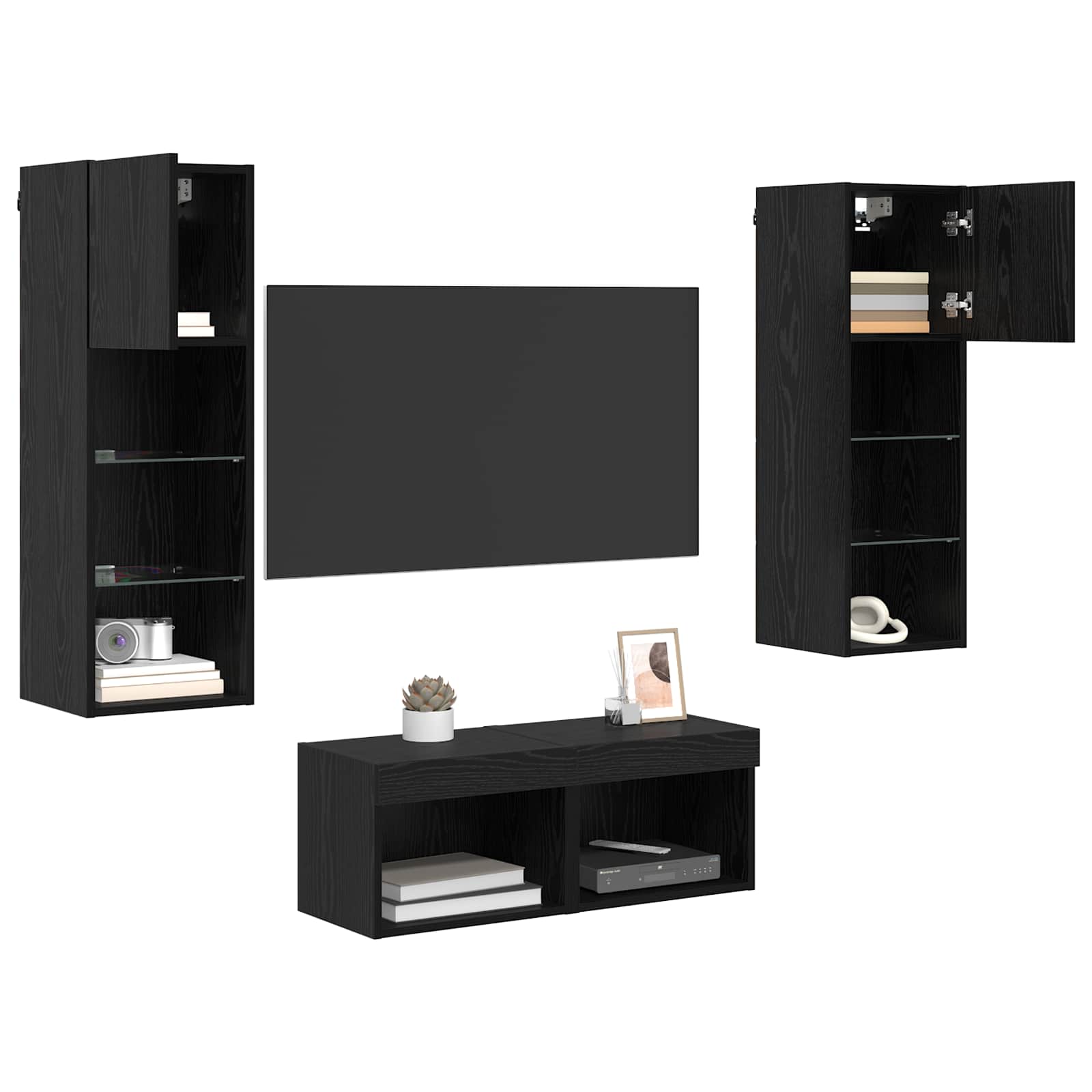 TV zidni ormari Zidne 4 pcs Crni hrast Konstruirano drvo