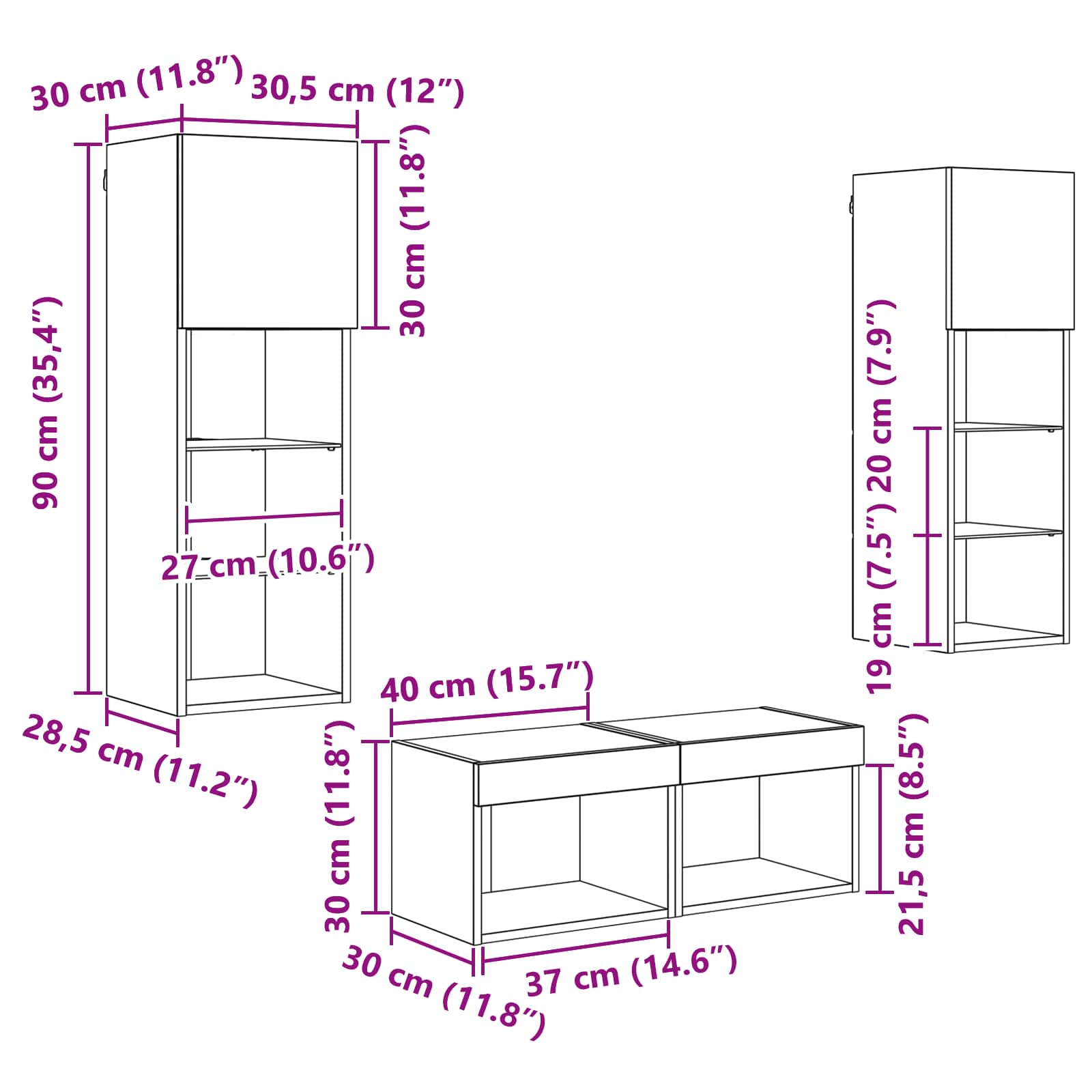TV zidni ormari Zidne 4 pcs Crni hrast Konstruirano drvo