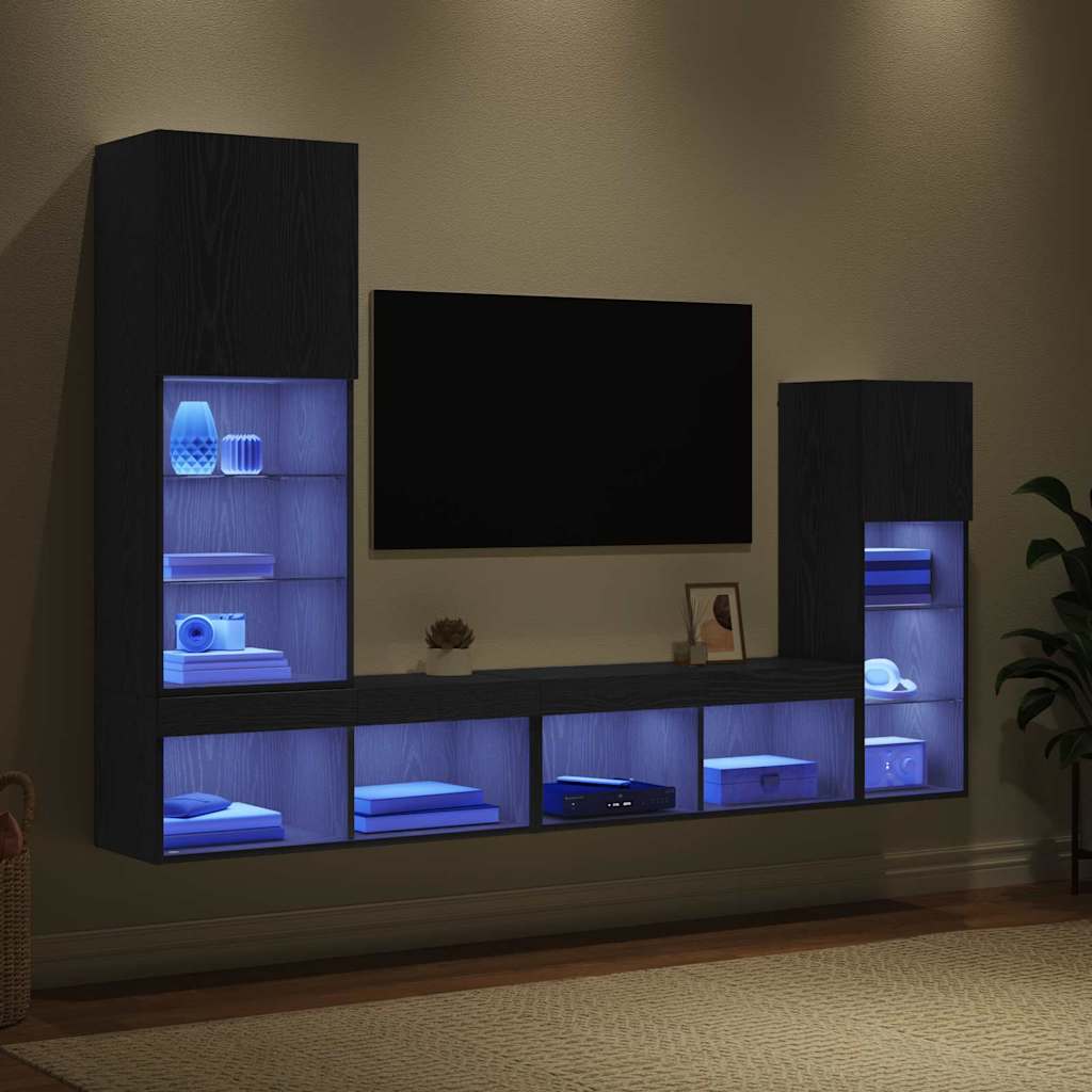TV zidne jedinice Zidne 4 pcs Crni hrast Konstruirano drvo