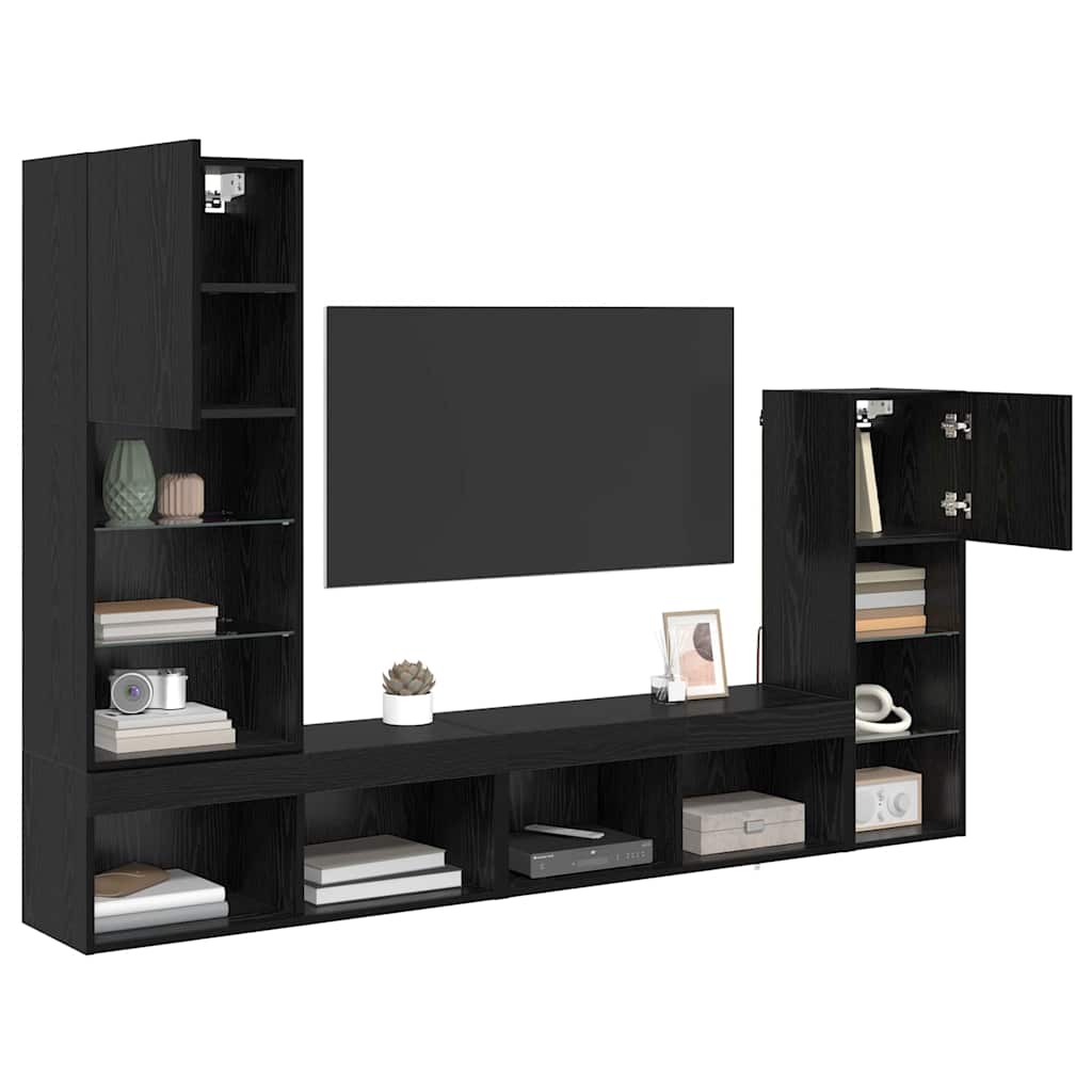 TV zidne jedinice Zidne 4 pcs Crni hrast Konstruirano drvo