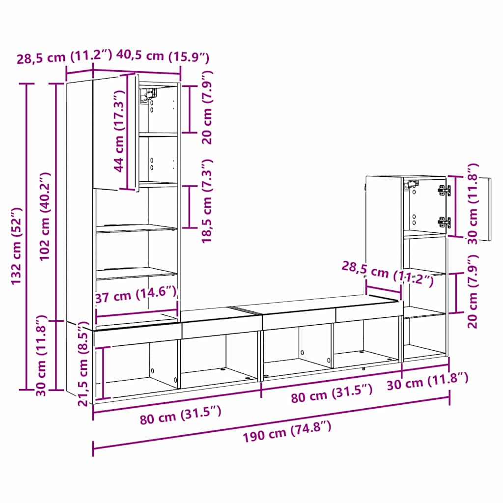 TV zidne jedinice Zidne 4 pcs Crni hrast Konstruirano drvo