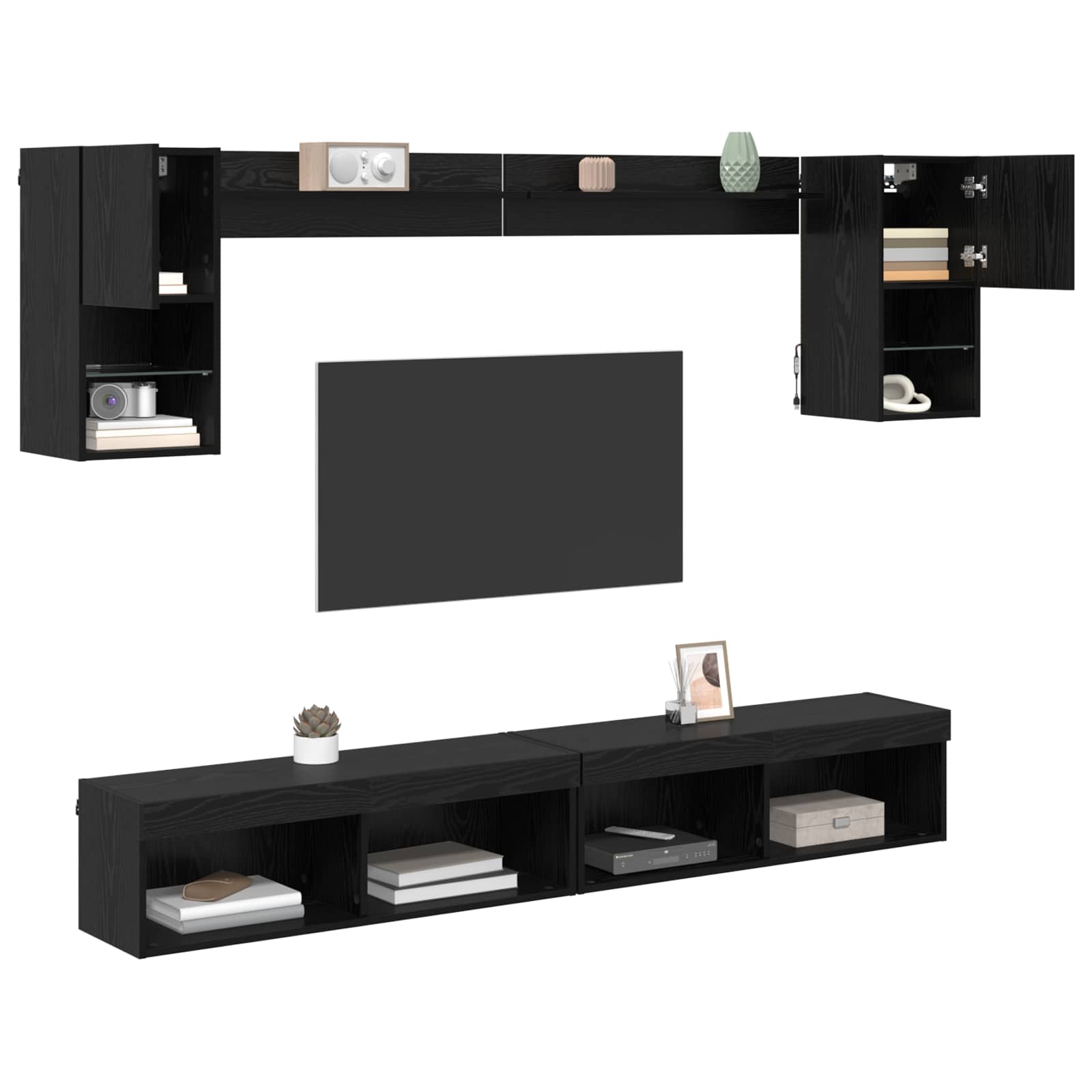 TV zidne jedinice s LED-om 6 pcs Crni hrast Konstruirano drvo