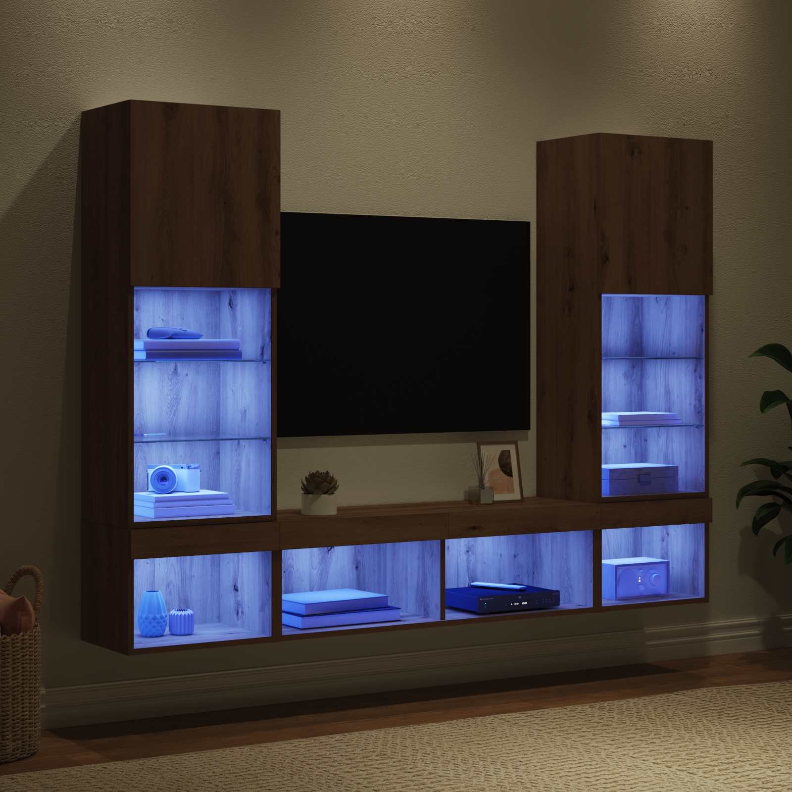 TV zidne jedinice s LED-om Zidne 5 pcs Umjetnički hrast
