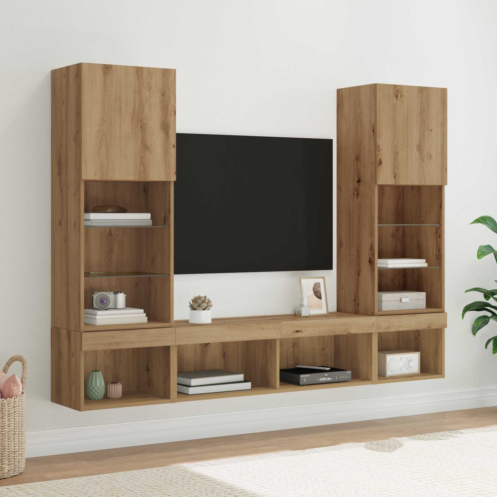 TV zidne jedinice s LED-om Zidne 5 pcs Umjetnički hrast