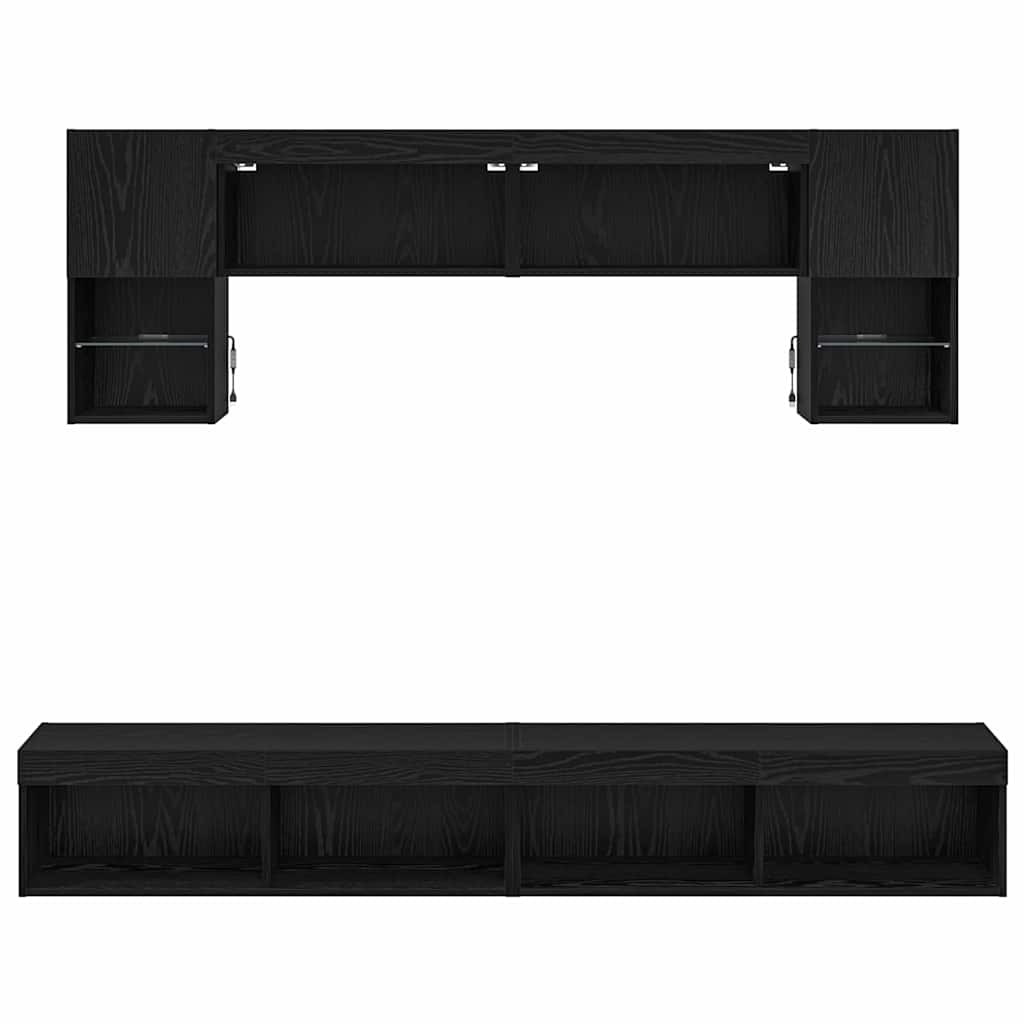 TV zidne jedinice s LED-om 6 pcs Crni hrast Konstruirano drvo