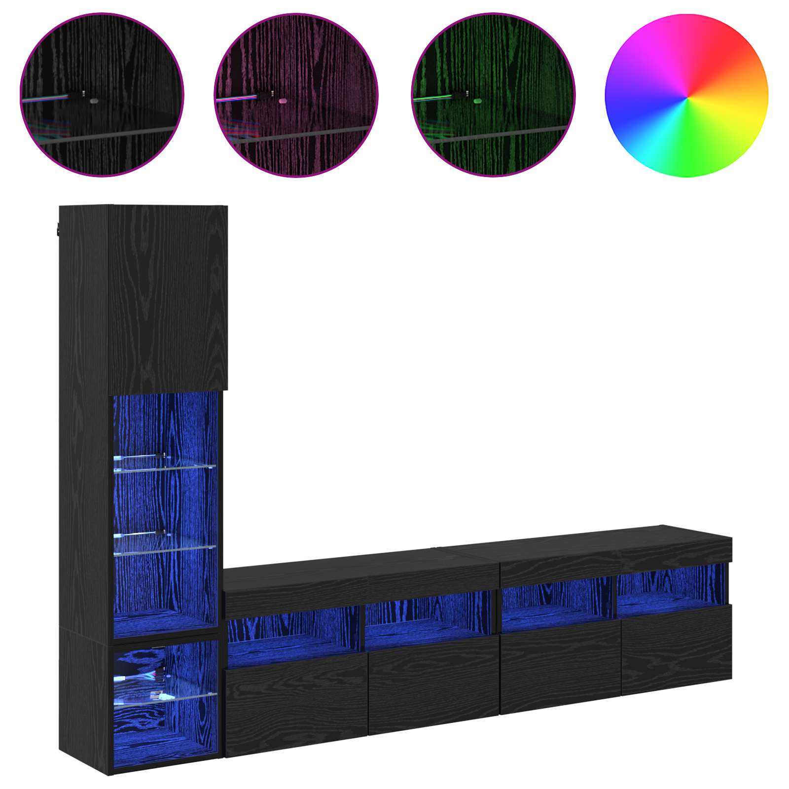 TV zidna jedinica Zidne 4 pcs Crni hrast Konstruirano drvo