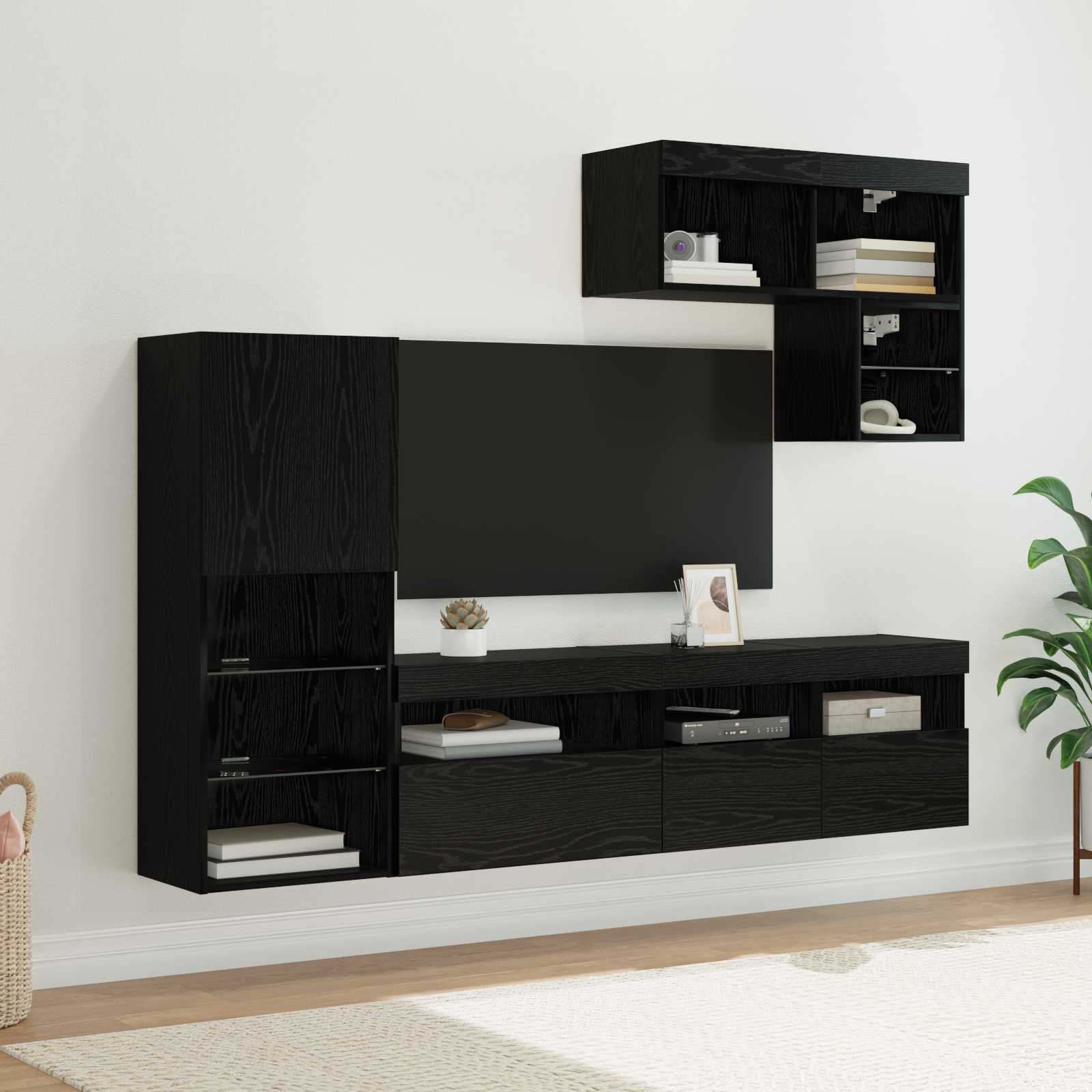 TV zidne jedinice Zidne 6 pcs Crni hrast Konstruirano drvo