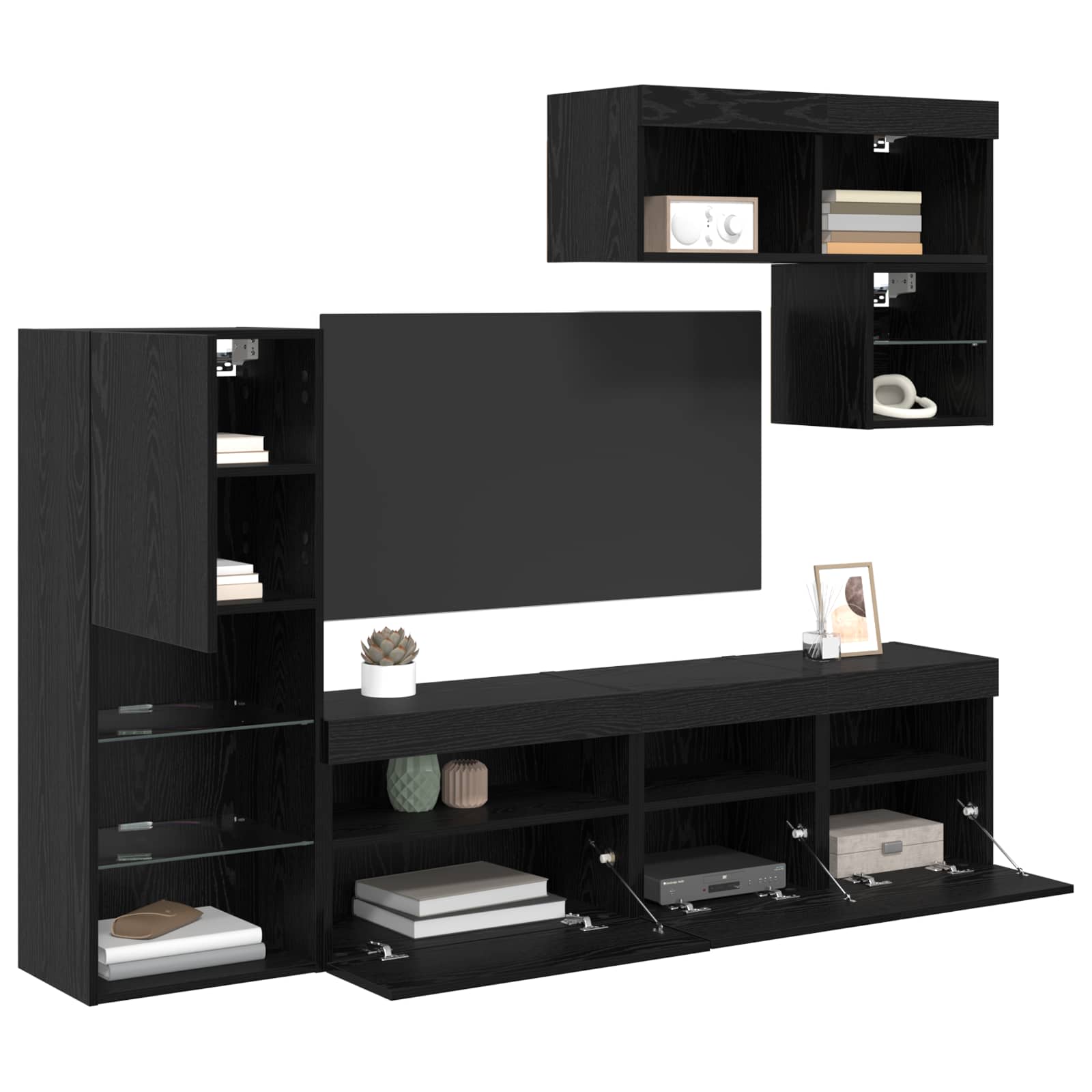 TV zidne jedinice Zidne 6 pcs Crni hrast Konstruirano drvo