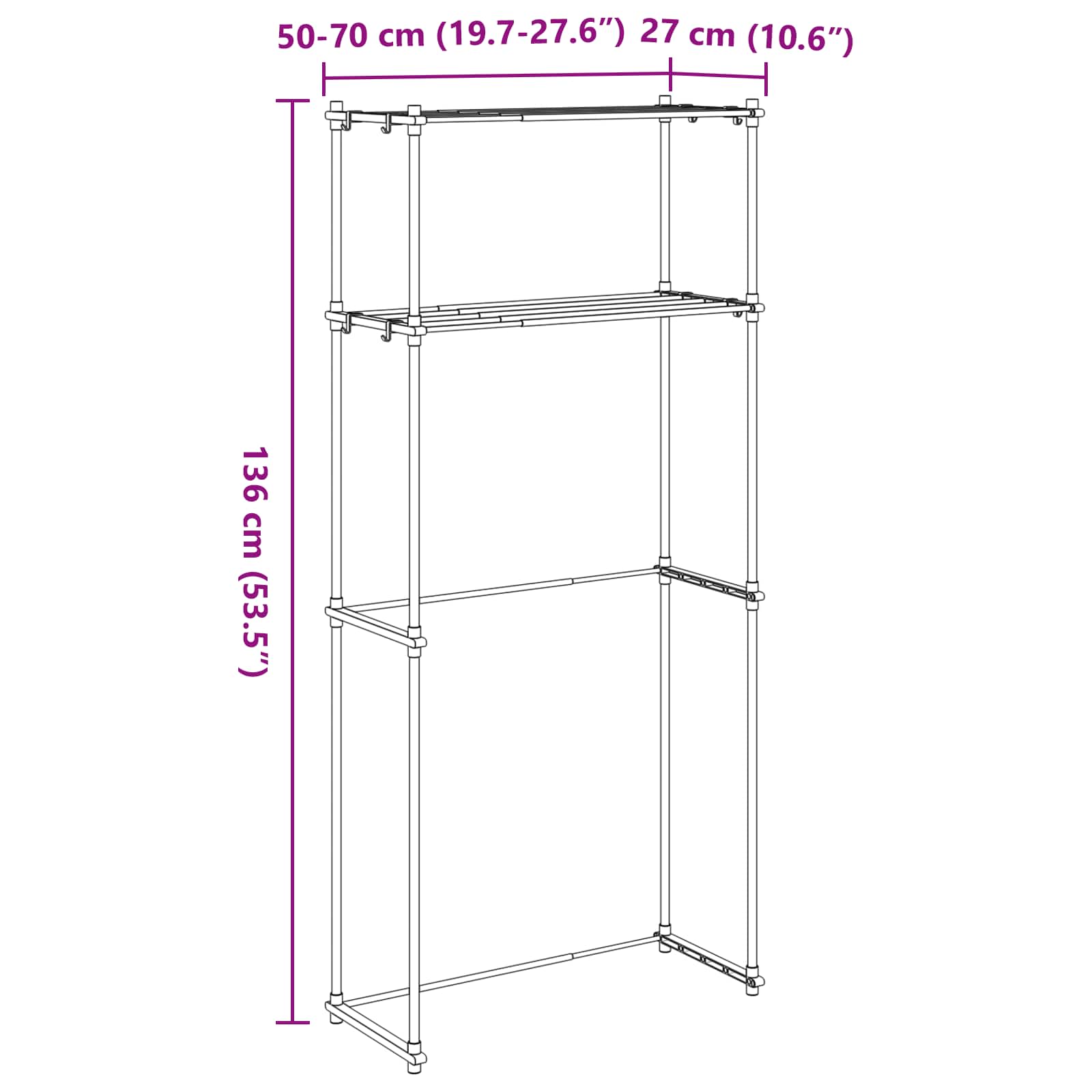 Polica za perilicu rublja Bijelo 70 x 27 x 136 cm Aluminij