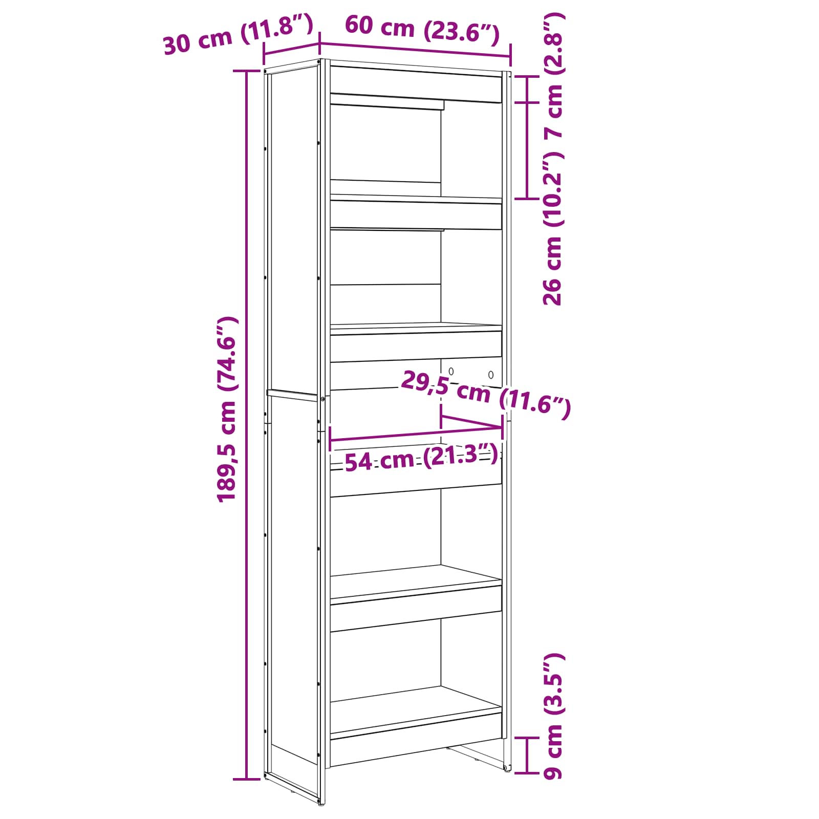 Ormarić za knjige 2 pcs Dimni hrast 60 x 30 x 189,5 cm