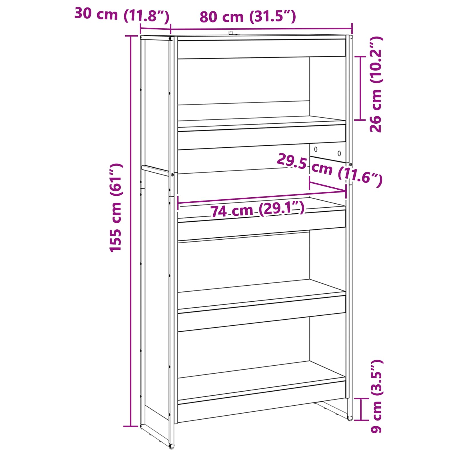 Ormarić za knjige 2 pcs Siva Sonoma 80 x 30 x 155 cm