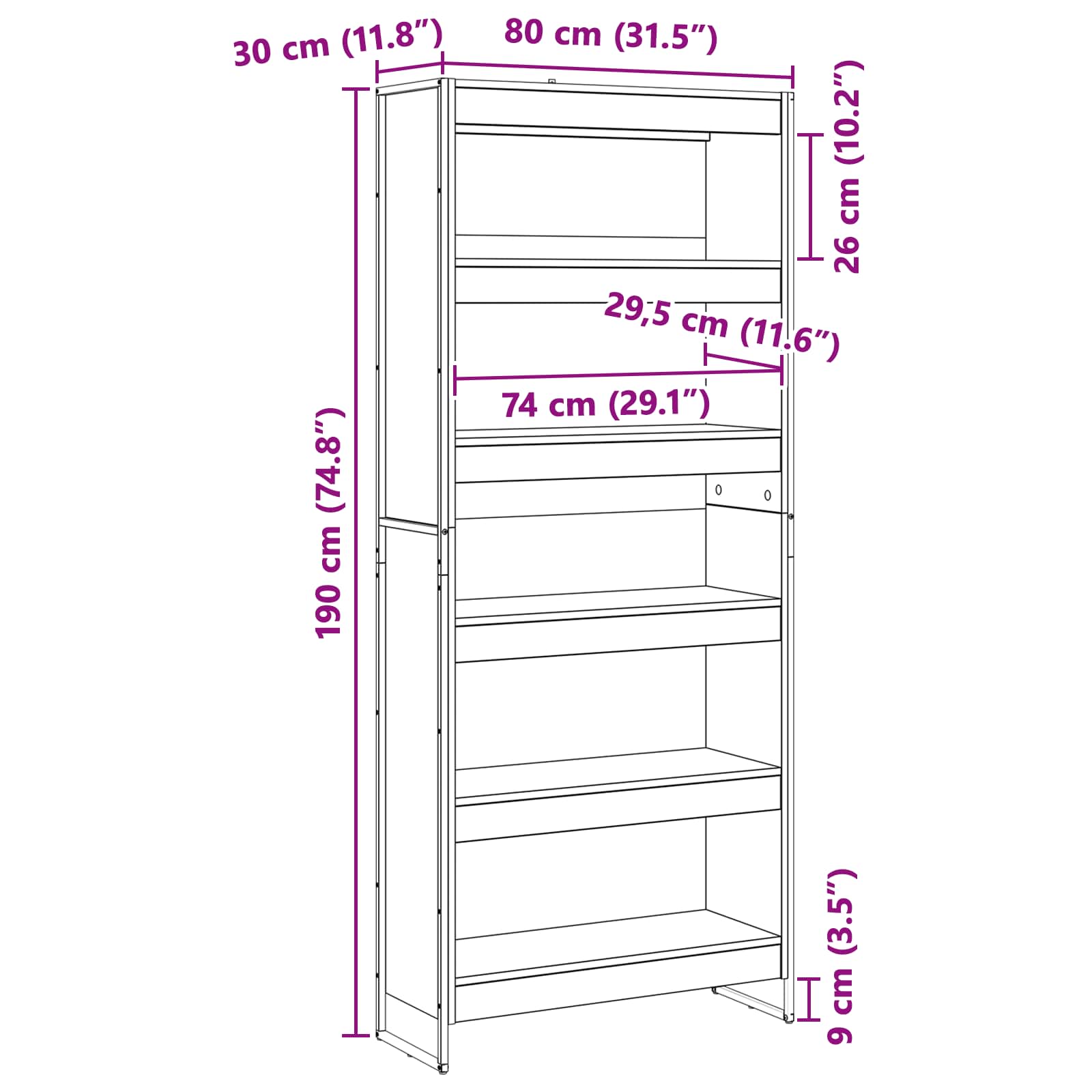 Ormarić za knjige 2 pcs Staro drvo 80 x 30 x 189,5 cm