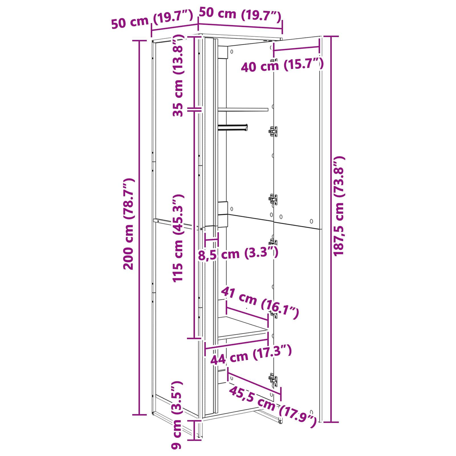 Ormar s pohranom Siva Sonoma 50 x 50 x 200 cm Konstruirano drvo
