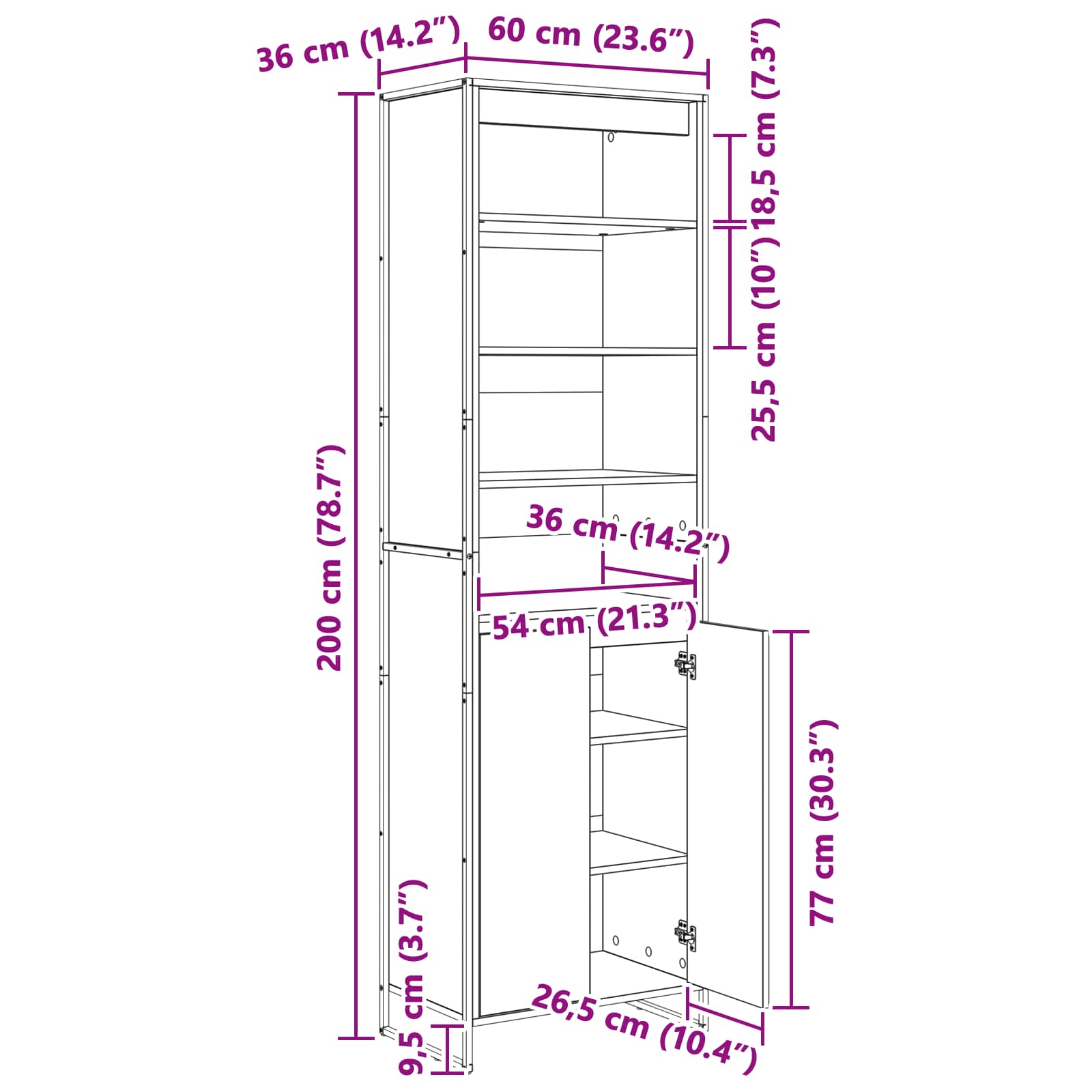 Visoki ormari Siva Sonoma 60 x 36 x 200 cm Konstruirano drvo