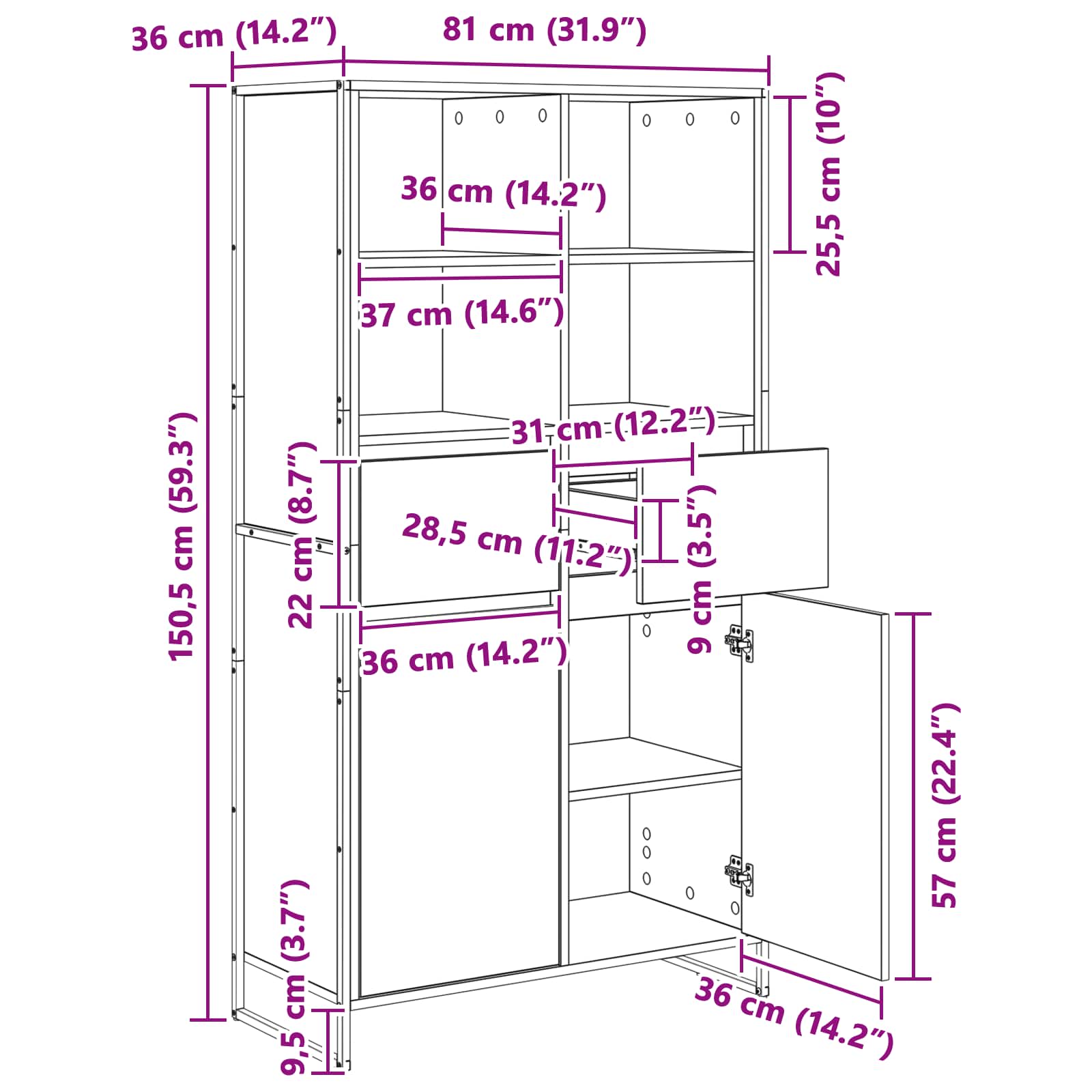 Kreveta 2 pcs Umjetnička hrastovina 81 x 36 x 150.5 cm