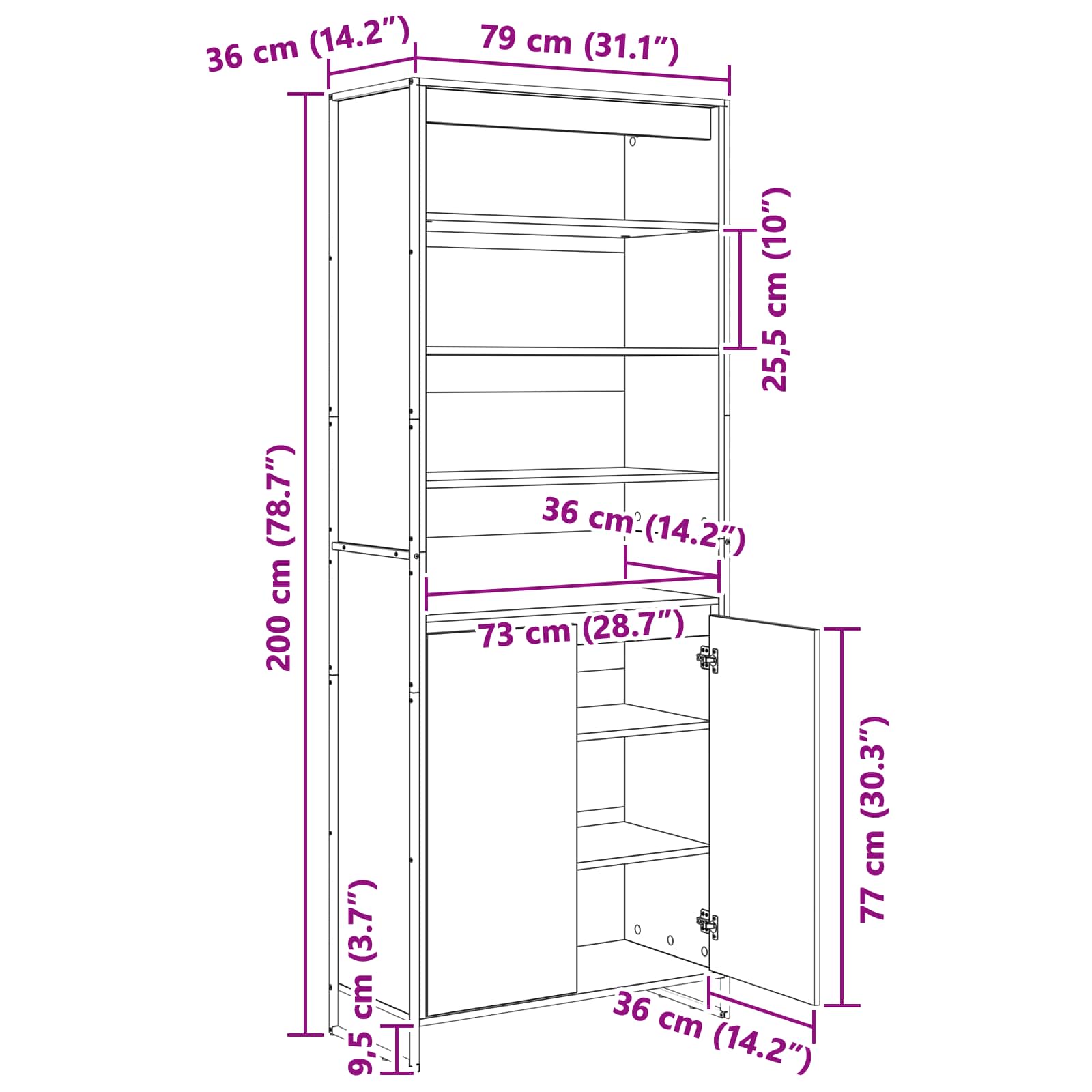 Visoki ormari Dimni hrast 79 x 36 x 200 cm Konstruirano drvo