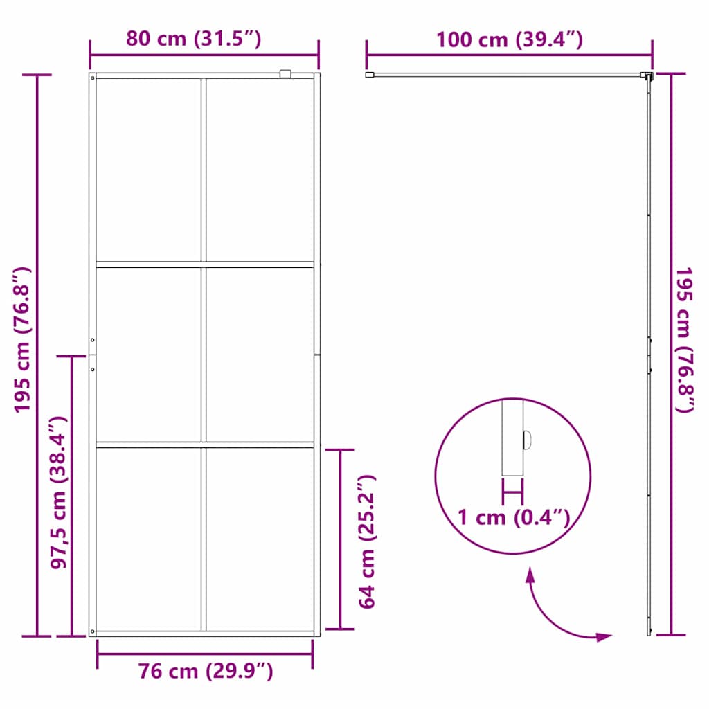 Zid za walk-in tuš Crna 80 x 195 cm Staklo otporno na udarce