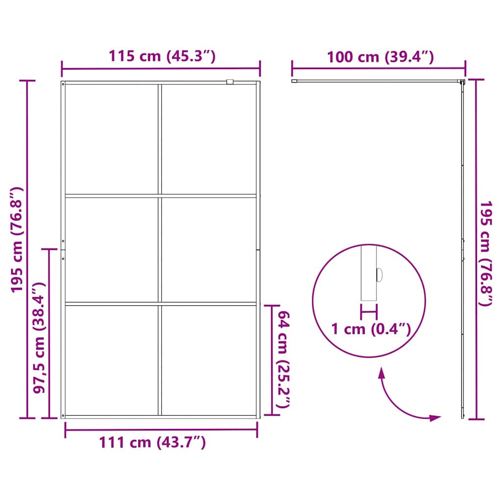 Zid za walk-in tuš Crna 115 x 195 cm Staklo otporno na udarce
