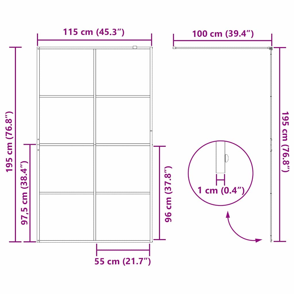 Zid za walk-in tuš Crna 115 x 195 cm Staklo otporno na udarce