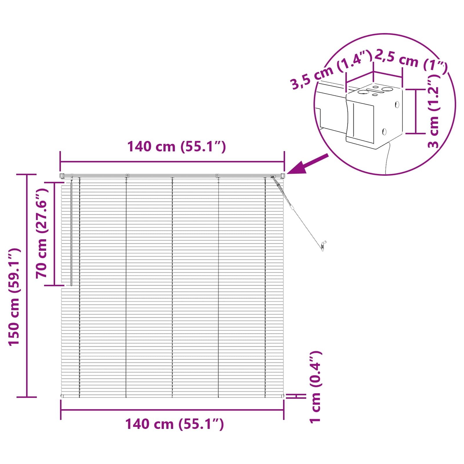 Venecijanska roleta Bijeli 150 x 140 cm PVC