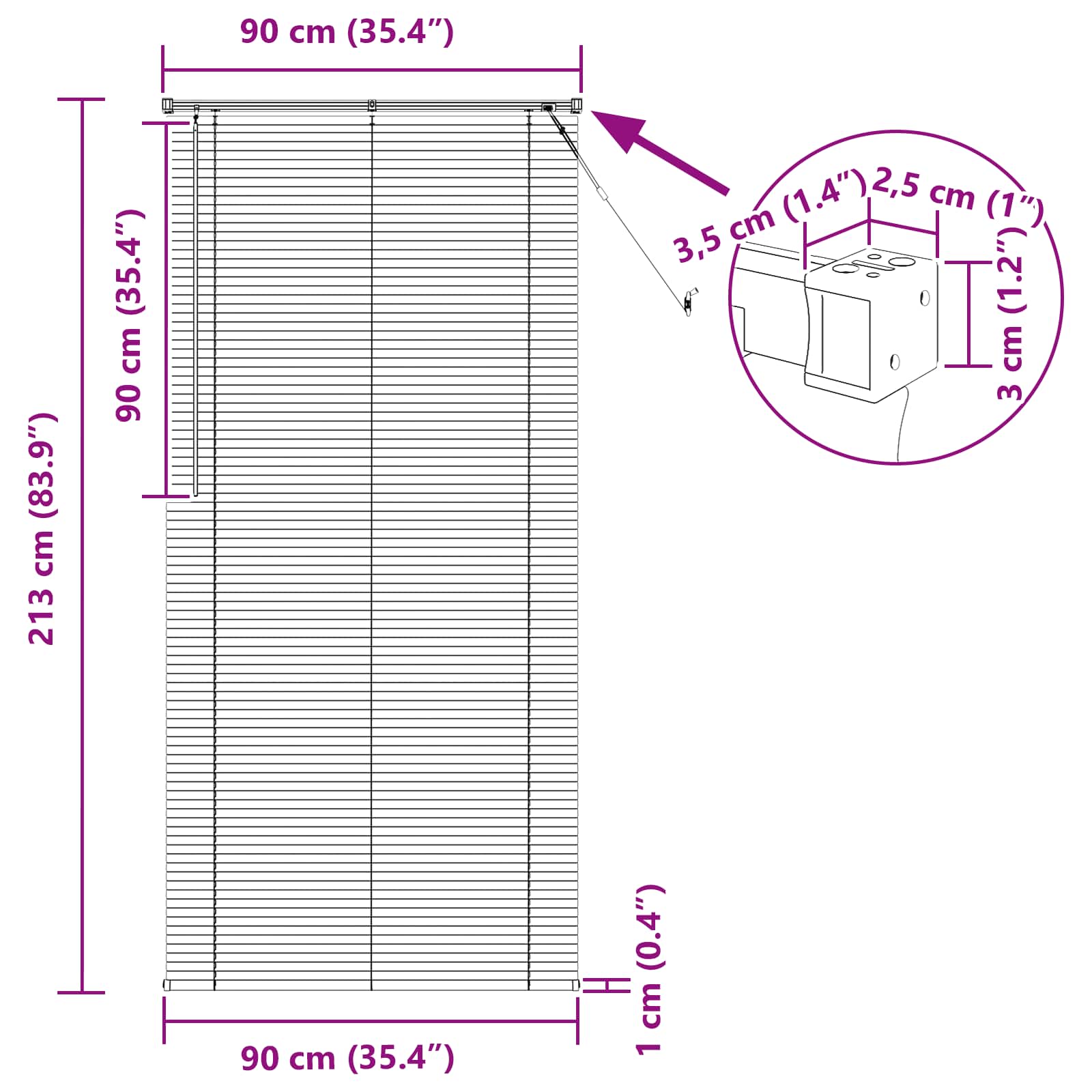 Venecijanska roleta Bijeli 213 x 90 cm PVC
